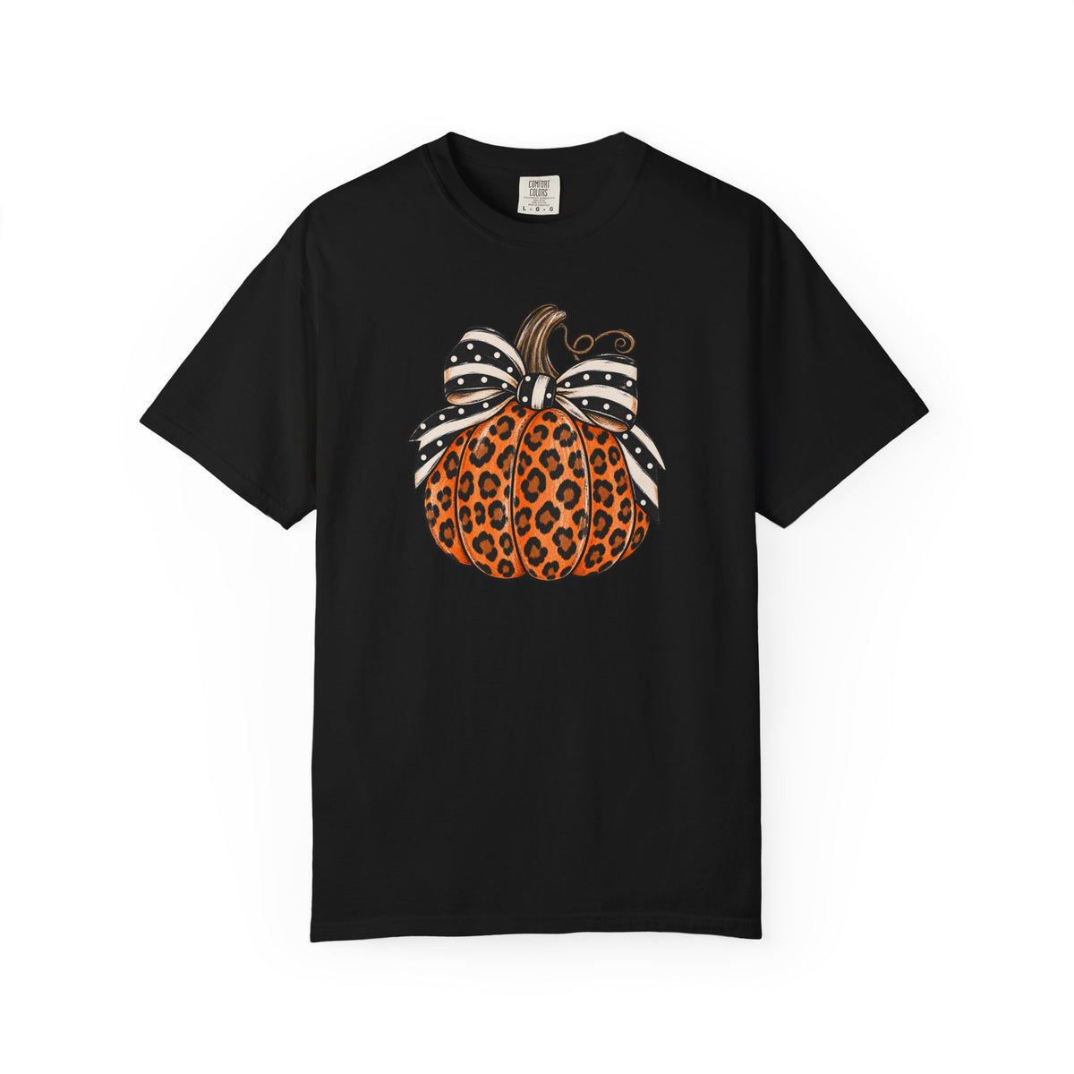 Leopard Pumpkin T-Shirt — Autumn Pumpkin Graphic Tee with Polka Dot Bow
