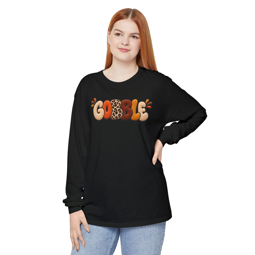 Gobble Thanksgiving Long Sleeve T-Shirt — Retro Turkey Fall Graphic