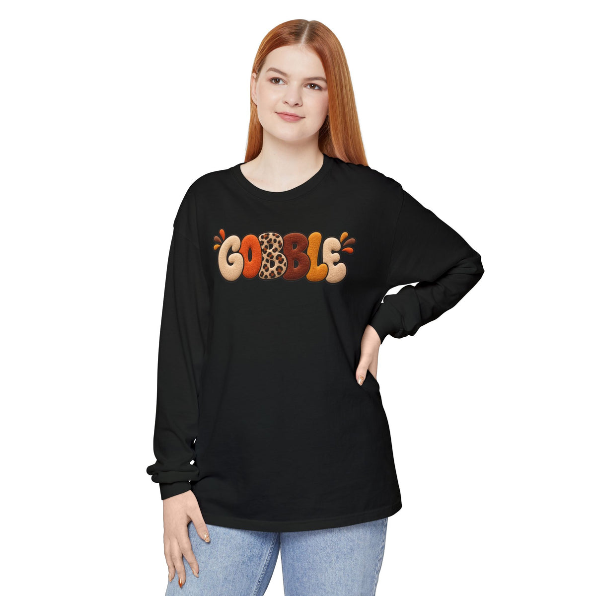 Gobble Thanksgiving Long Sleeve T-Shirt — Retro Turkey Fall Graphic