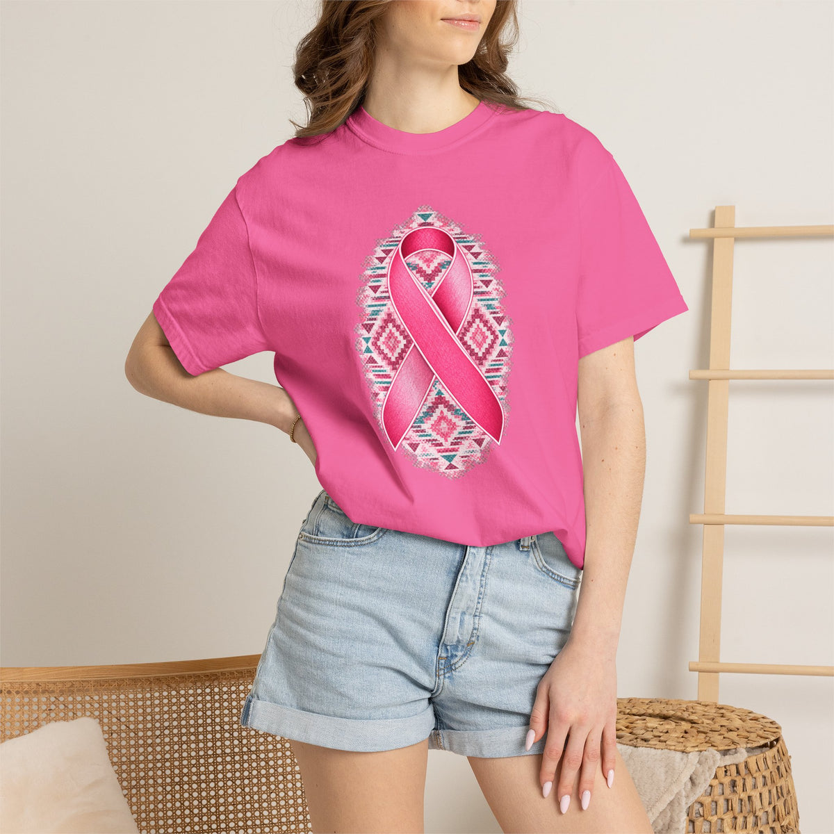 Breast Cancer Awareness Ribbon T-Shirt — Pink Ribbon Floral Tribal Tee