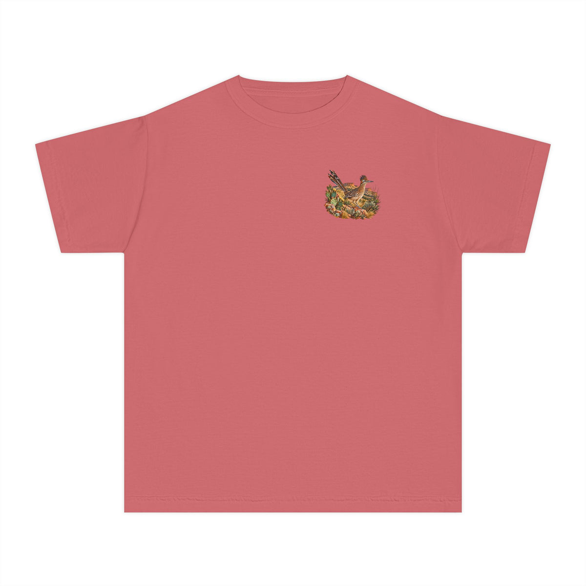 youth Caprock Critters roadrunner tee with front and back West Texas wildlife artwork.