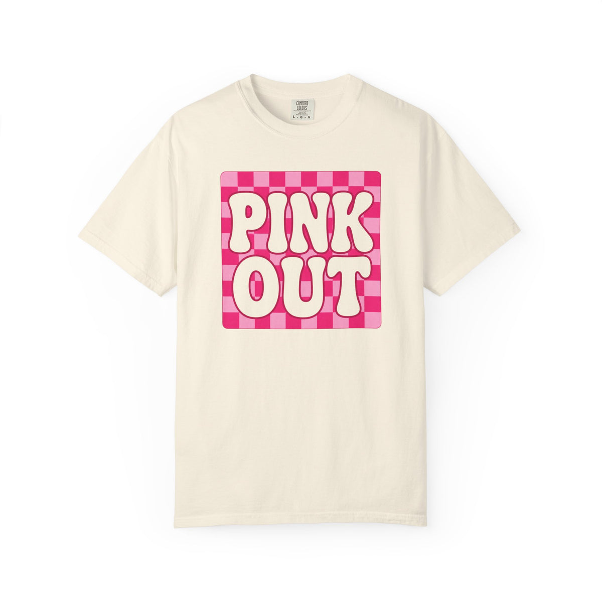 Pink Out Checkerboard T-Shirt — Retro Bubble Letter Graphic Tee