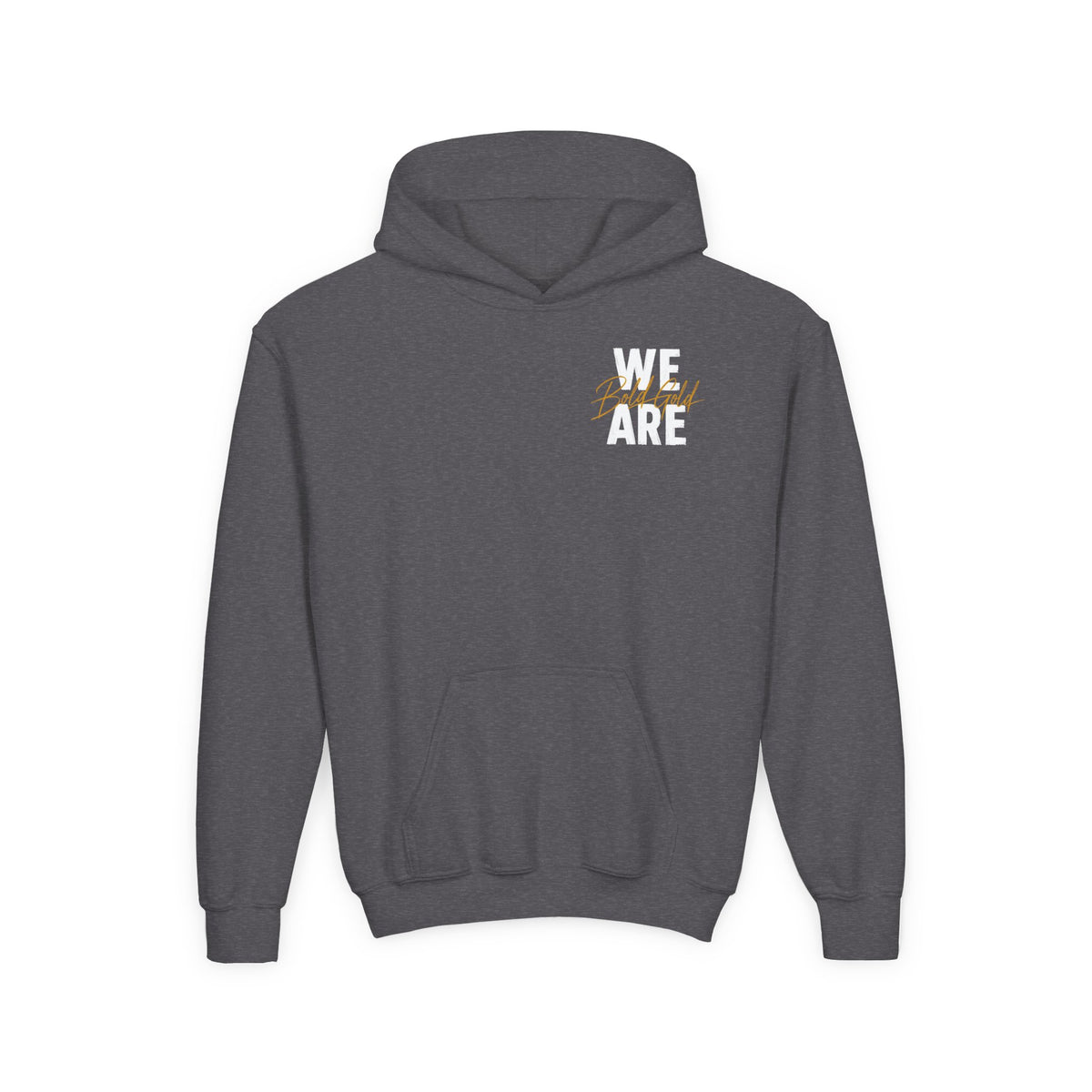 Youth Hoodie — “WE ARE” Bold Gold Script Team Pullover