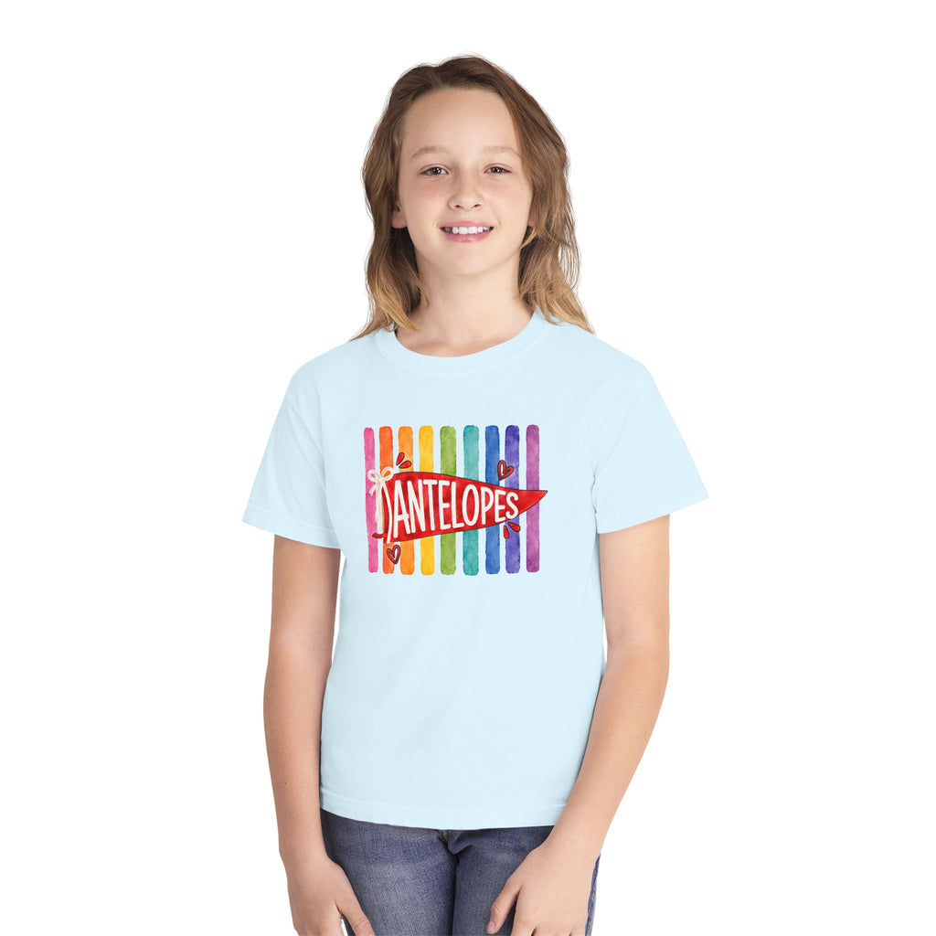 Youth Tee — Rainbow 'Antelopes' Pennant School Spirit Shirt