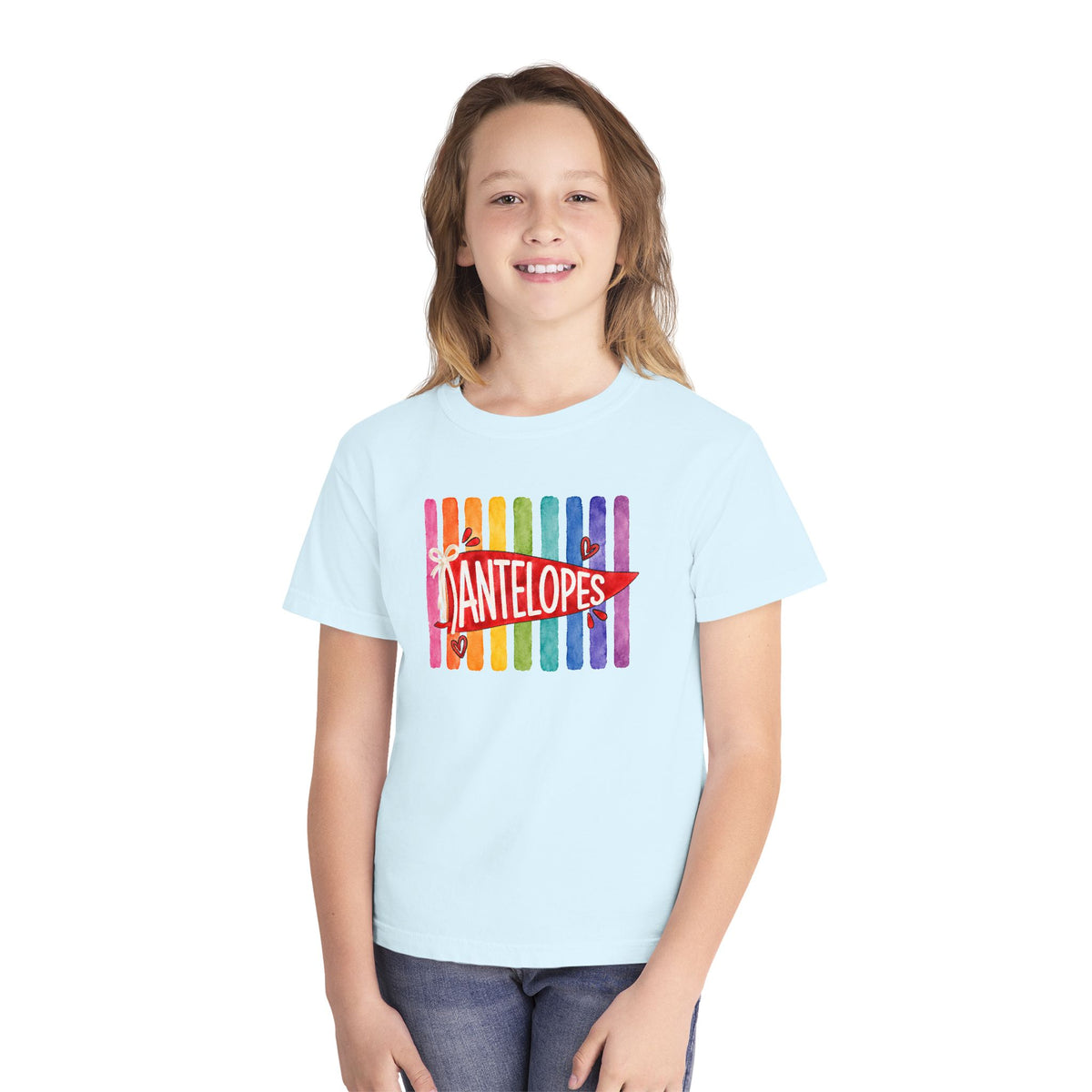 Youth Tee — Rainbow 'Antelopes' Pennant School Spirit Shirt