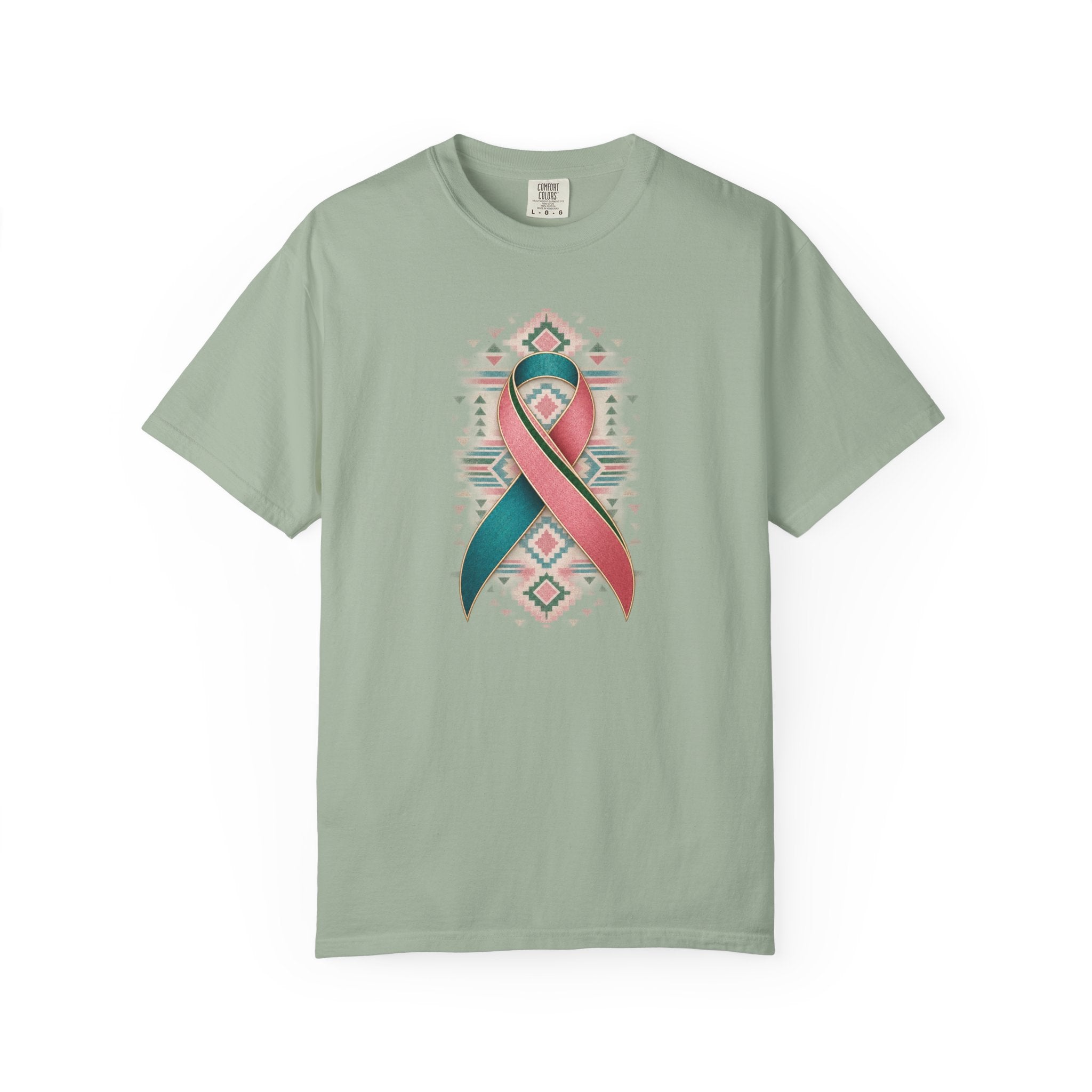 Metastatic Breast Cancer Awareness Ribbon Tee — Desert Aztec Teal & pink  Support Shirt