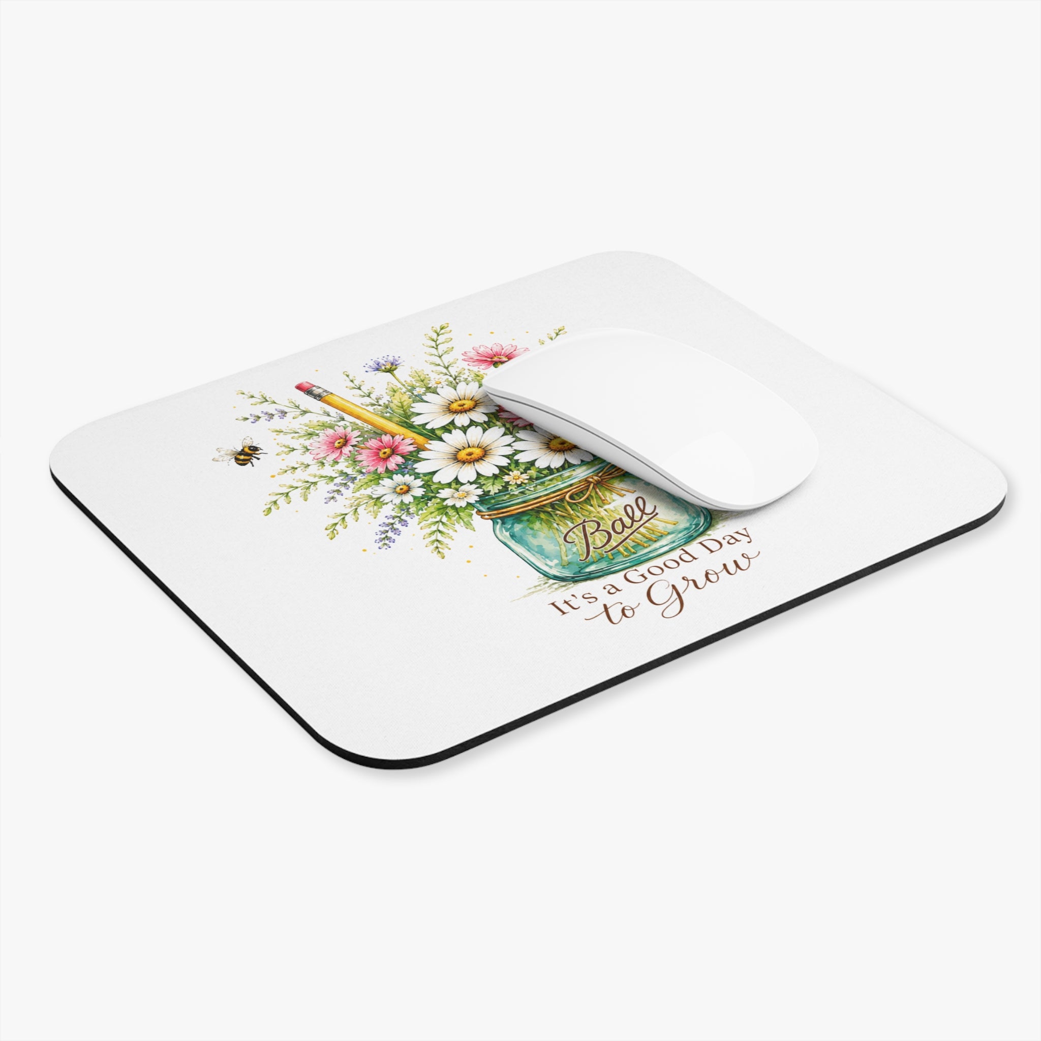 Mouse Pad — "It's a Good Day to Grow" Floral and School Supplies Mason Jar Bouquet | Teacher Desk