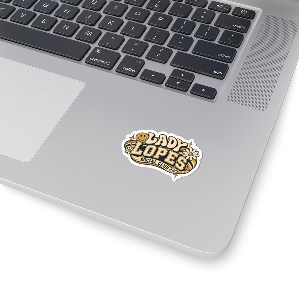 Lady Lopes Social Club Kiss-Cut Sticker — Retro Daisy Smile Laptop Decal