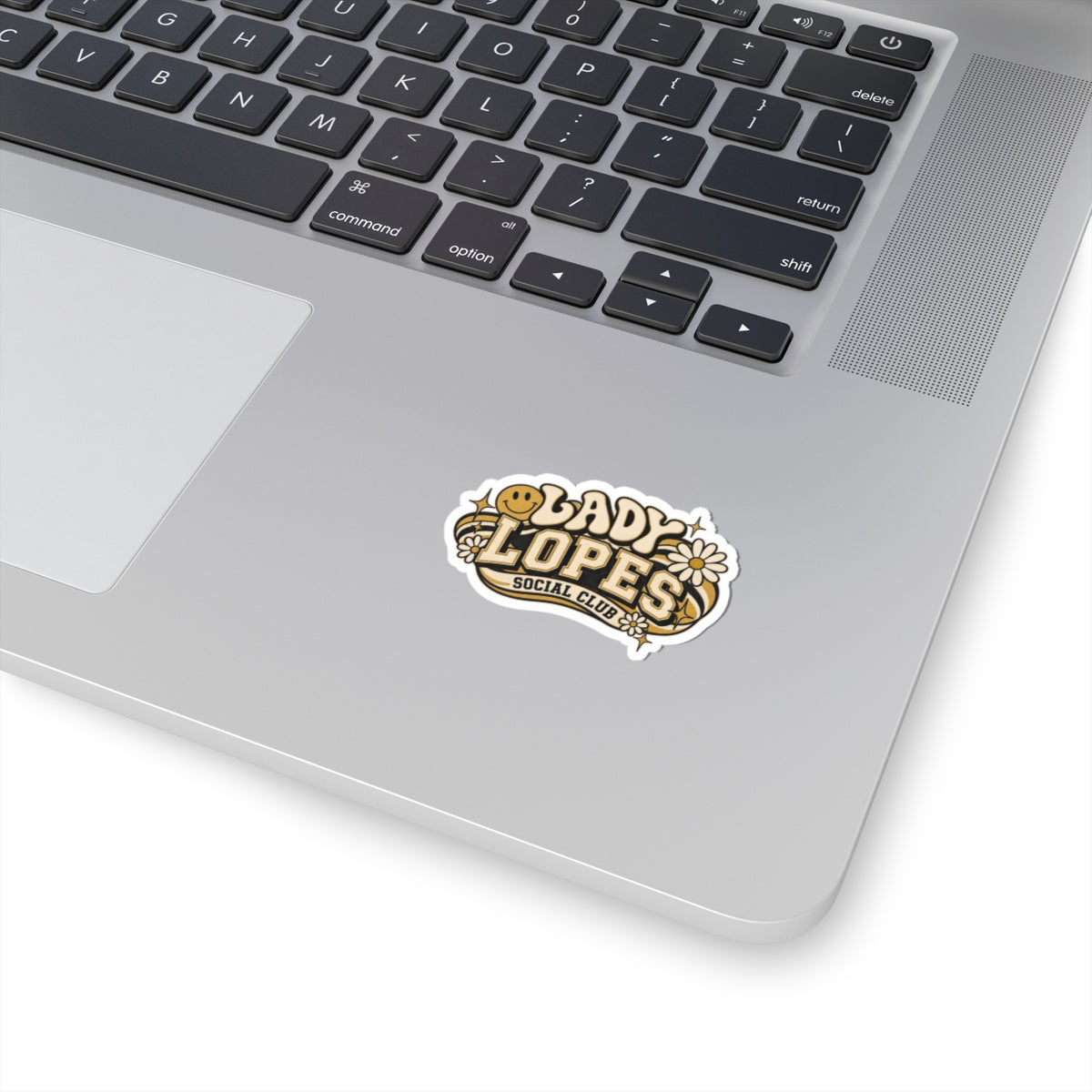 Lady Lopes Social Club Kiss-Cut Sticker — Retro Daisy Smile Laptop Decal