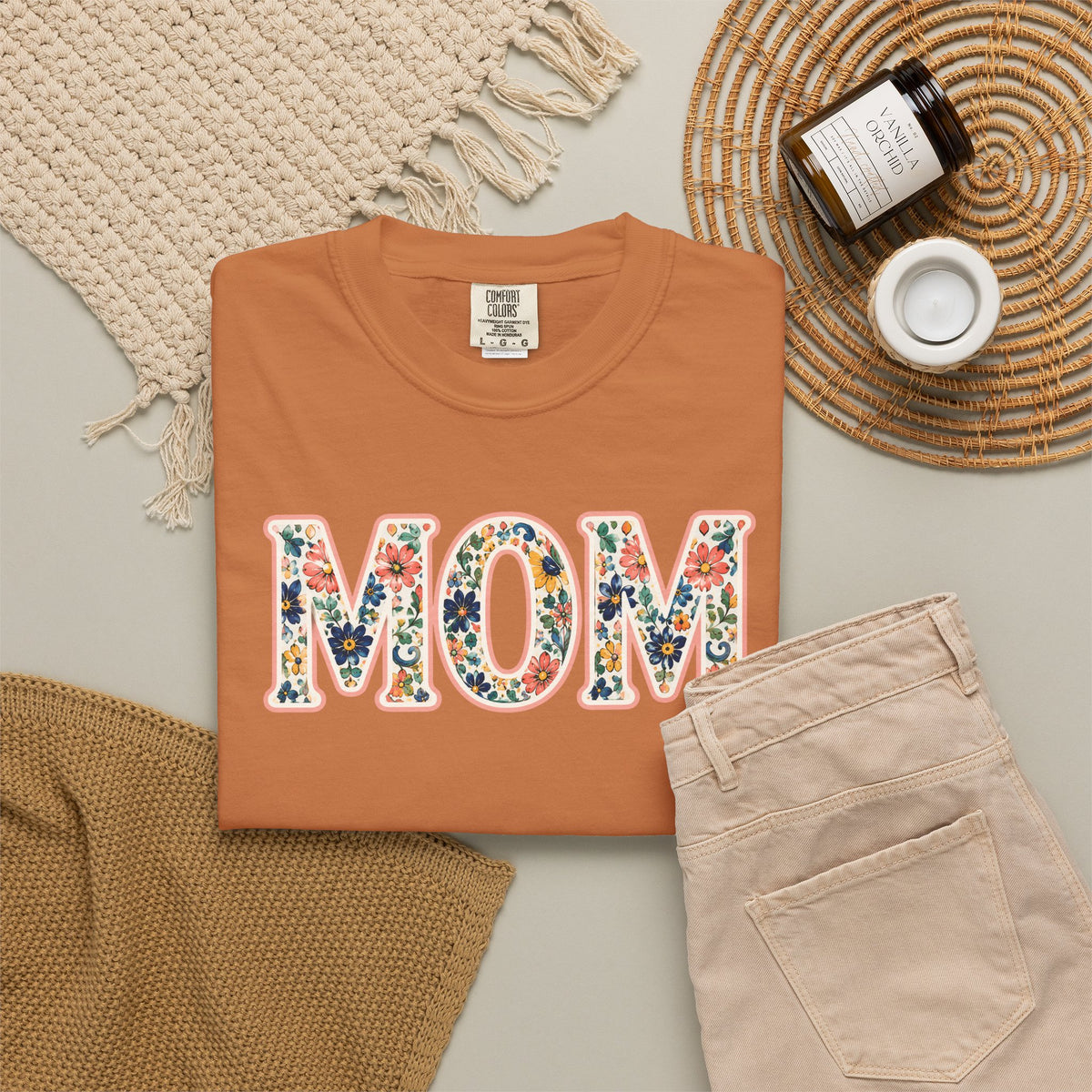 Mom Floral T-Shirt — Vintage Garment-Dyed Mother's Day Tee