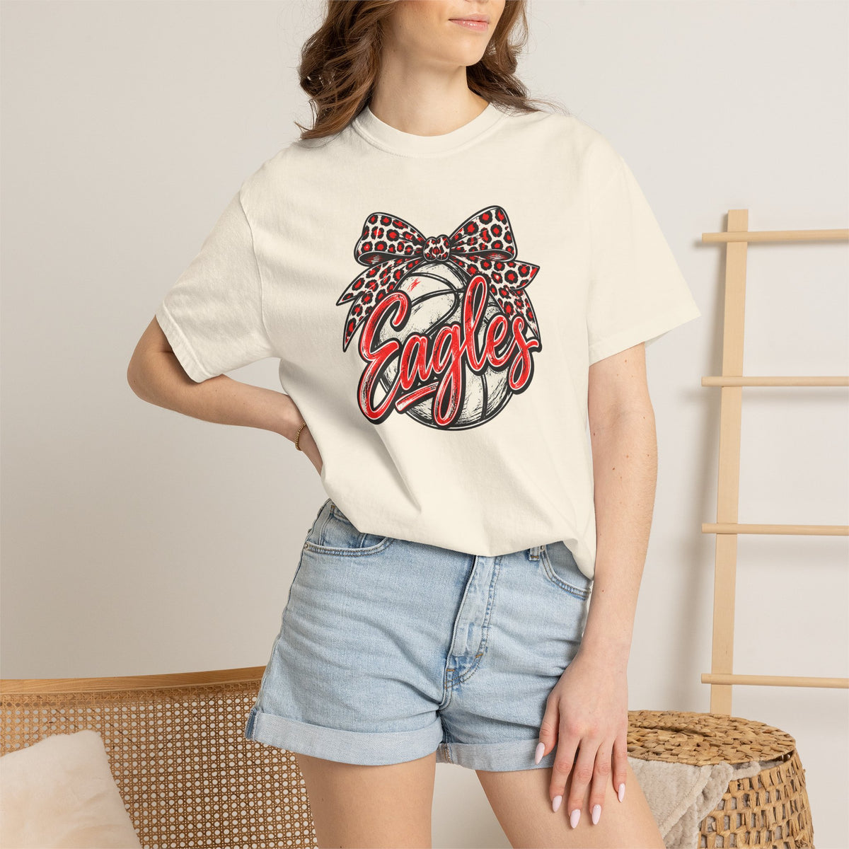 Eagles Volleyball T-Shirt with Leopard Bow Graphic