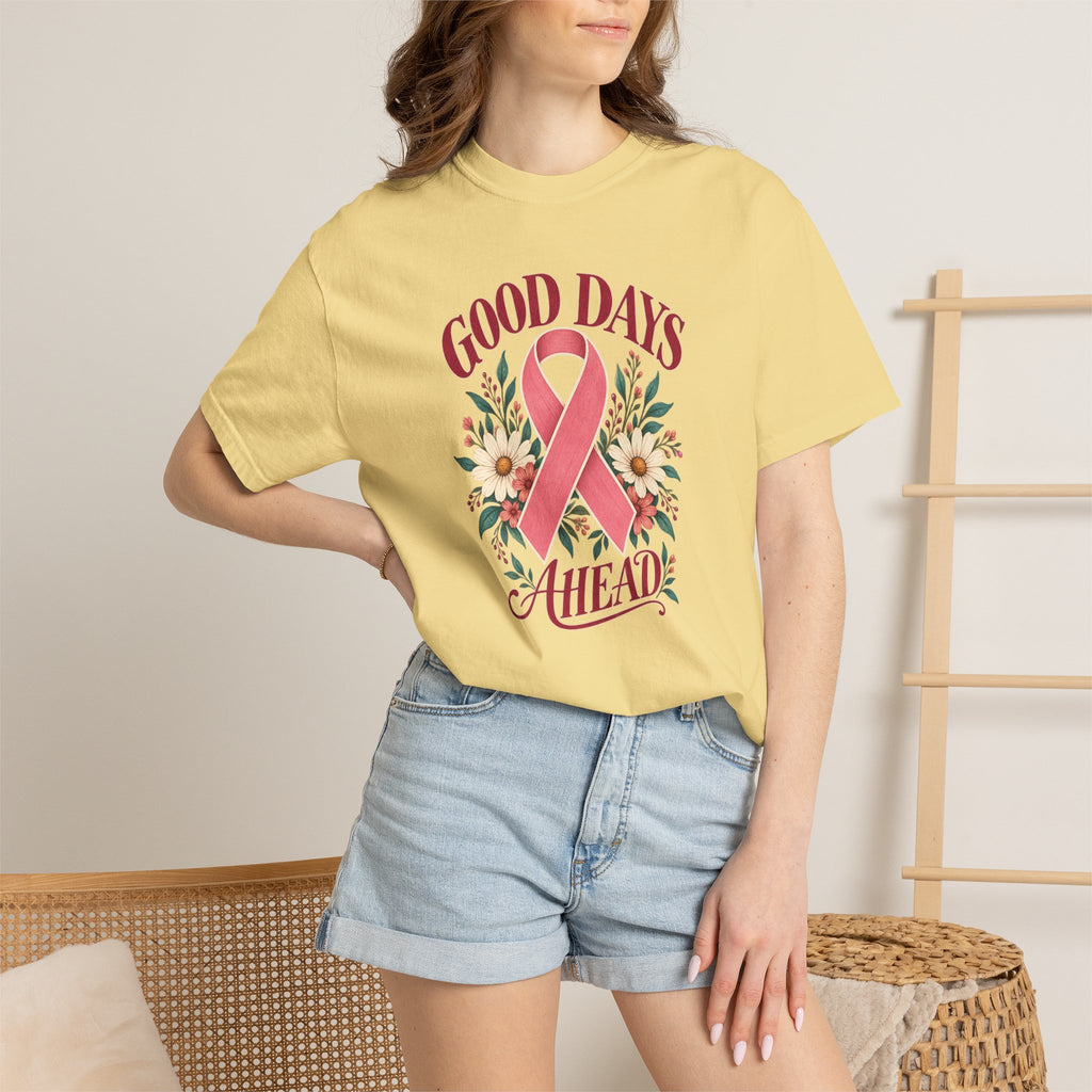 Breast Cancer Awareness T-Shirt — "Good Days Ahead" Ribbon Floral Tee