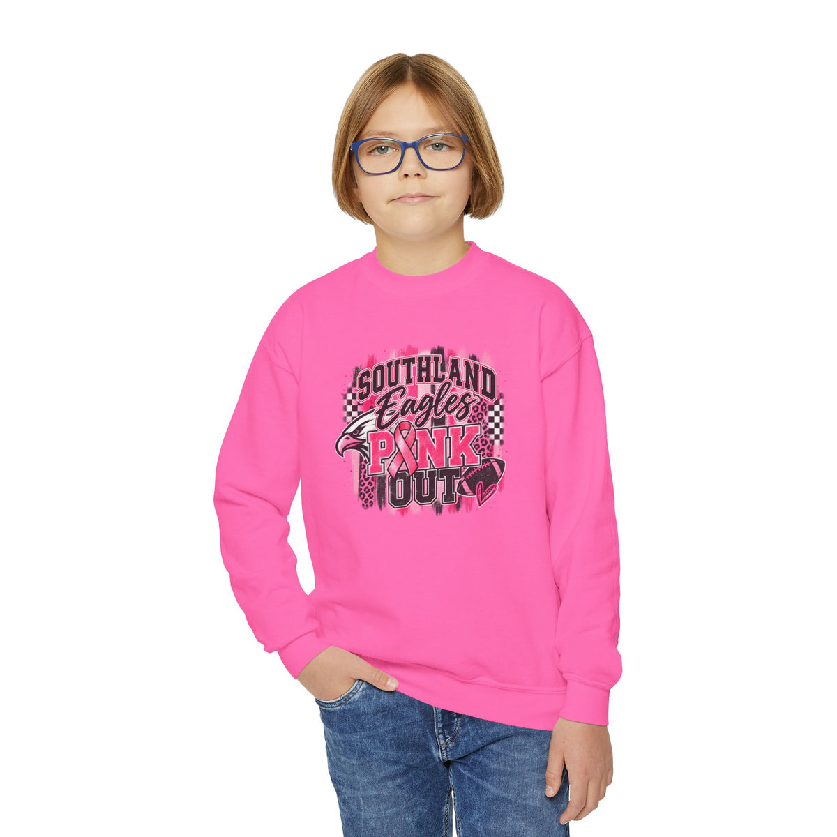 Youth Crewneck Sweatshirt — "Southland Eagles Pink Out" School Spirit Crew