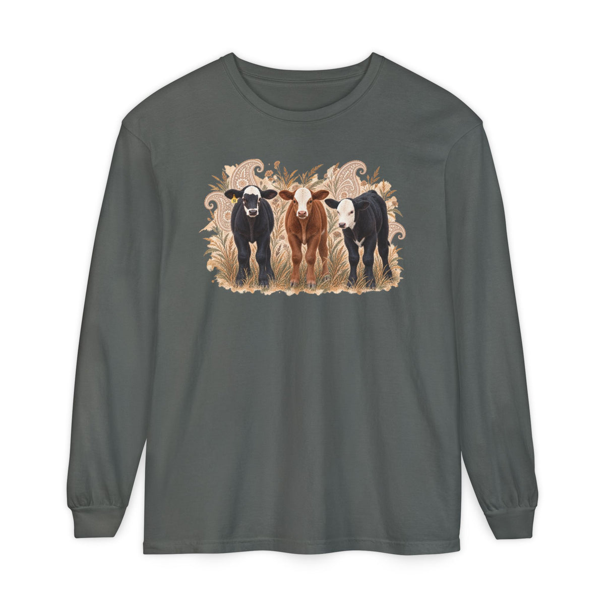 Cow Trio Long Sleeve Shirt — Rustic Farm Animal Tee for Ranch Lovers