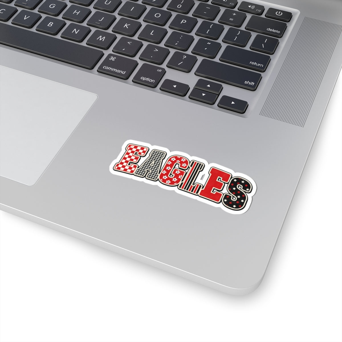 Eagles Patterned Kiss-Cut Sticker — Red & Black Retro Lettering