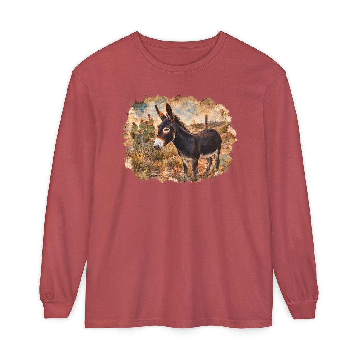 Donkey in Desert Scene Long Sleeve Tee