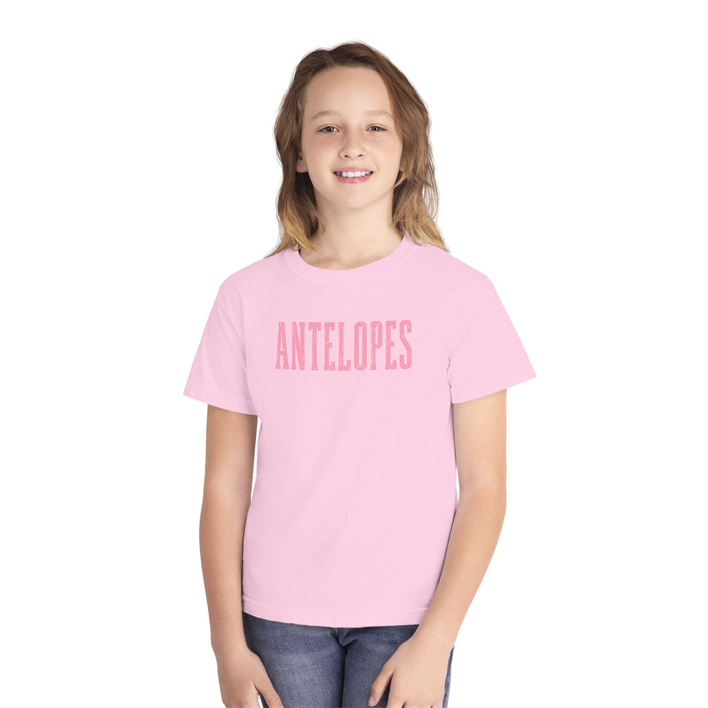 Youth Tee – 'Antelopes' Pink Lettering Charcoal Kids Shirt