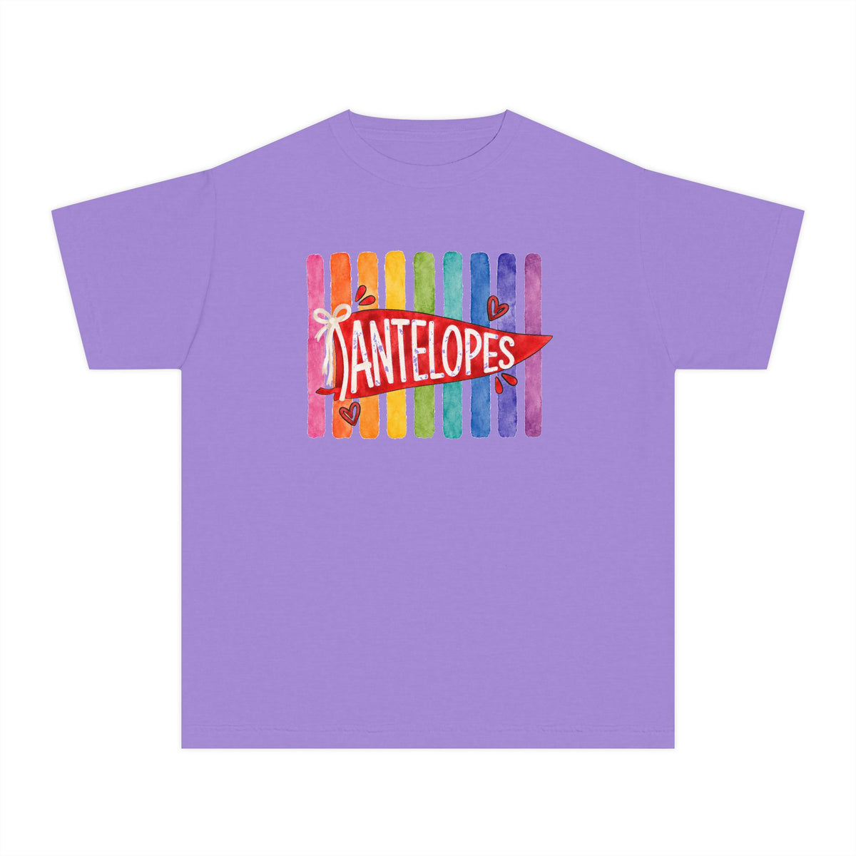 Youth Tee — Rainbow 'Antelopes' Pennant School Spirit Shirt