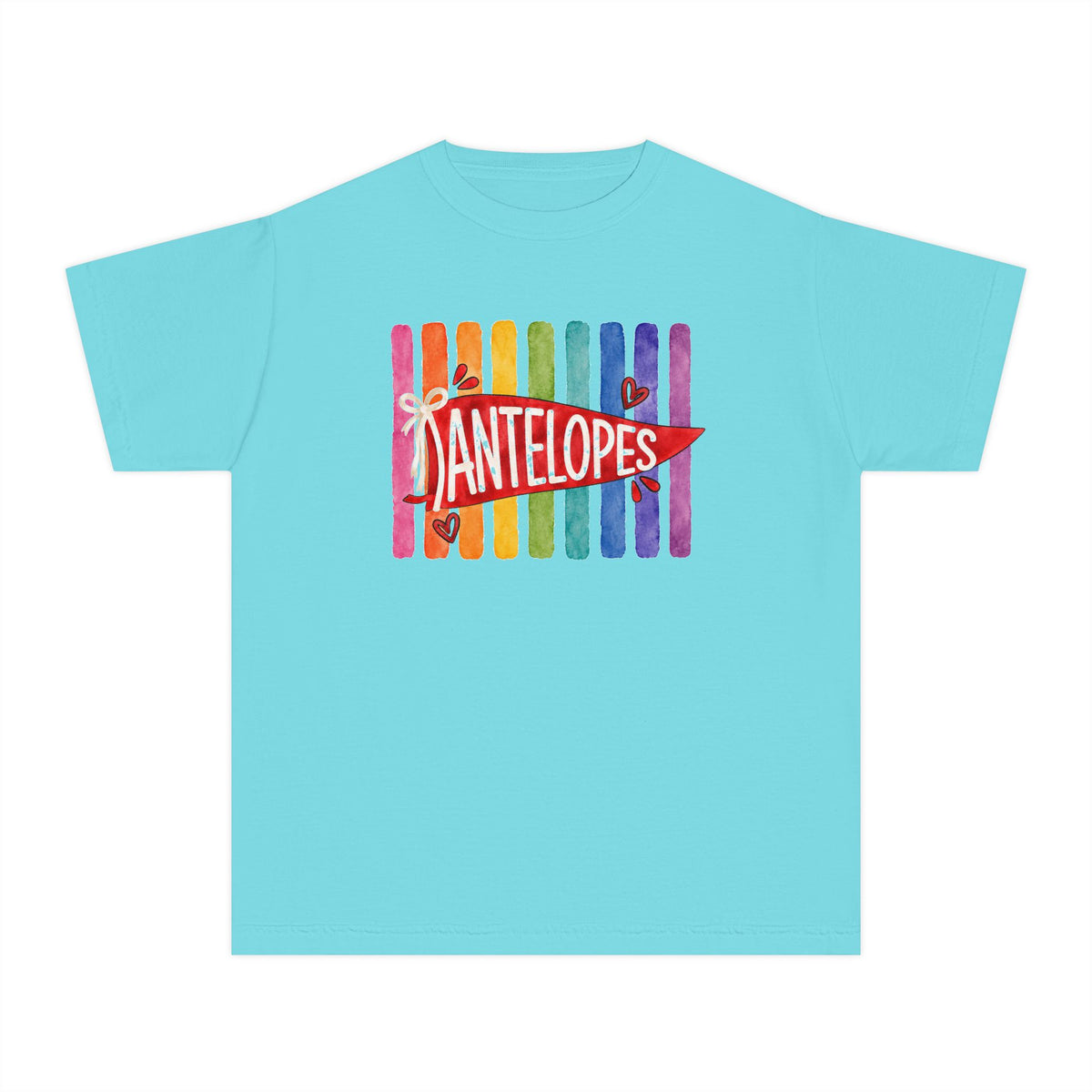 Youth Tee — Rainbow 'Antelopes' Pennant School Spirit Shirt