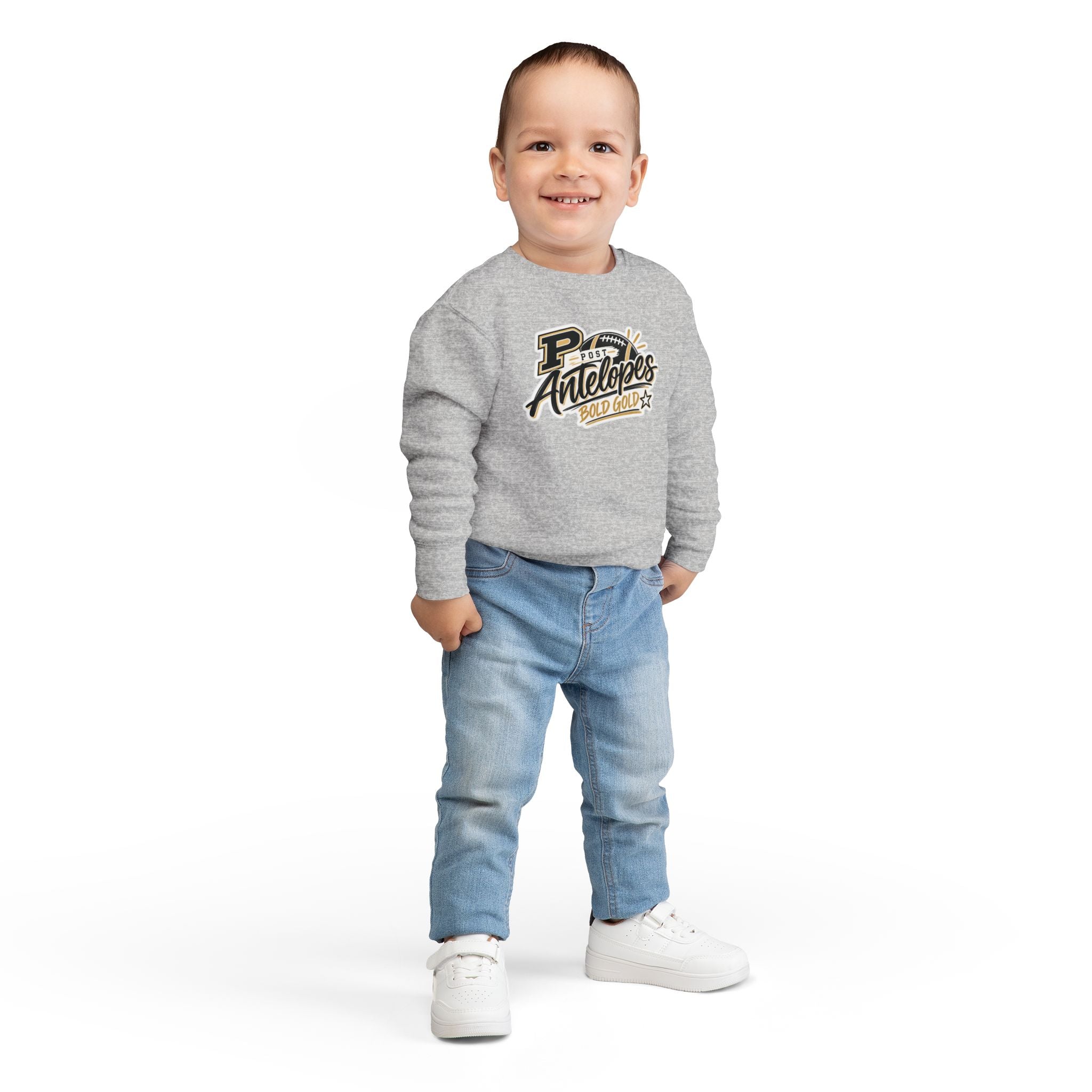 Toddler Sweatshirt — Post Antelopes Bold Gold Football Logo Kids Crewneck