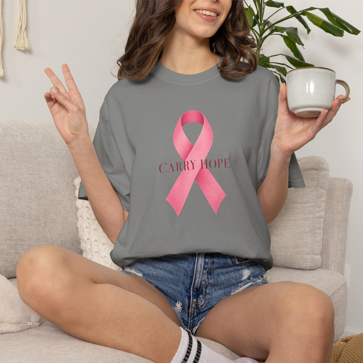 Breast Cancer Awareness T-Shirt — Pink Ribbon "Carry Hope"