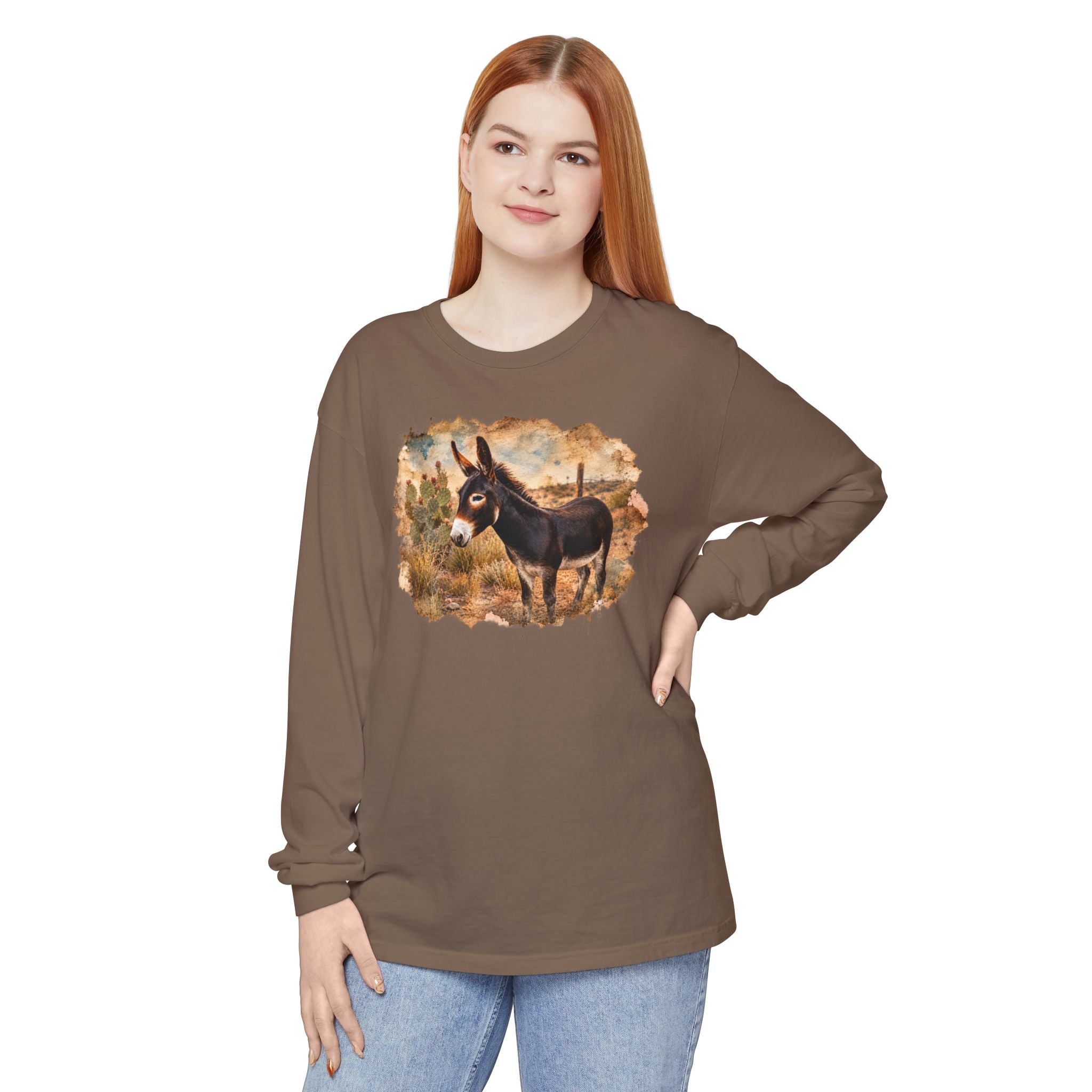 Donkey in Desert Scene Long Sleeve Tee