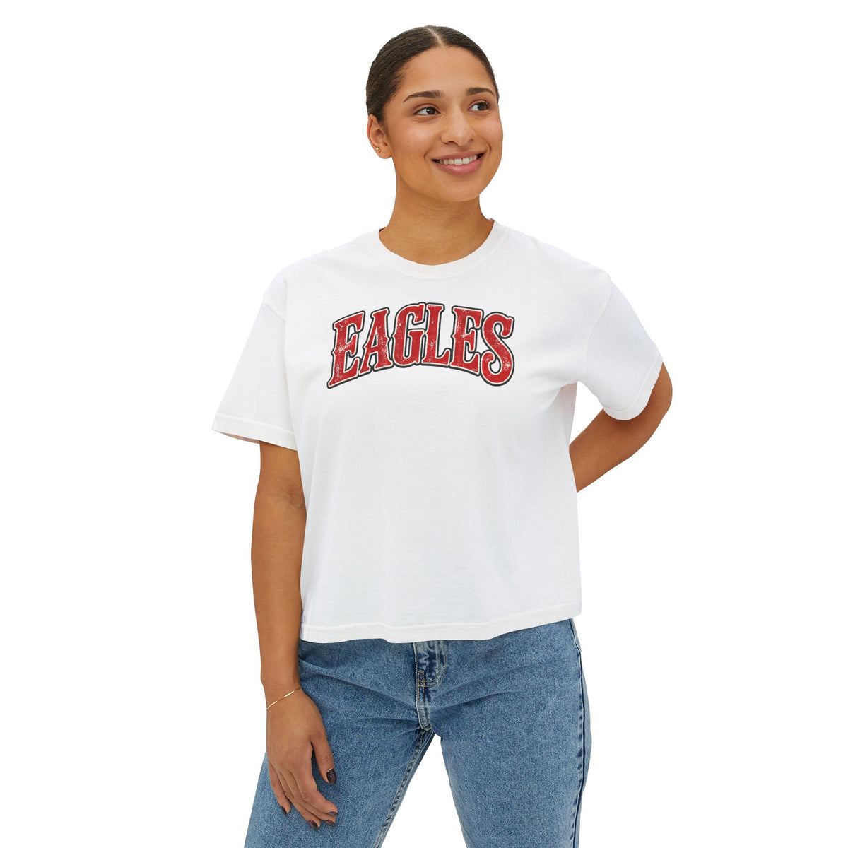 Eagles Graphic Boxy Tee — Women's Cropped Crewneck Shirt