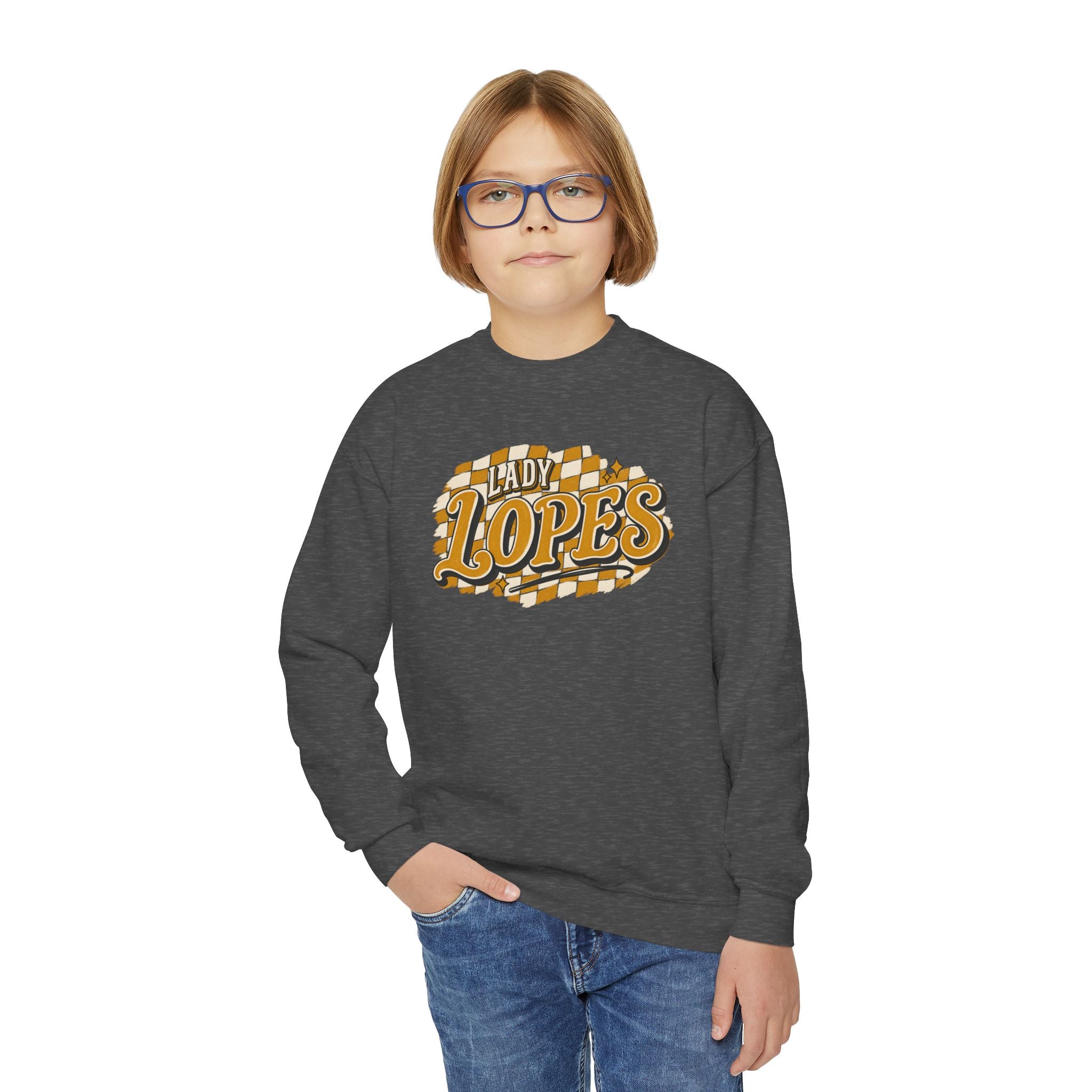 Youth Crewneck Sweatshirt - "Lady Lopes" Retro Checker Logo