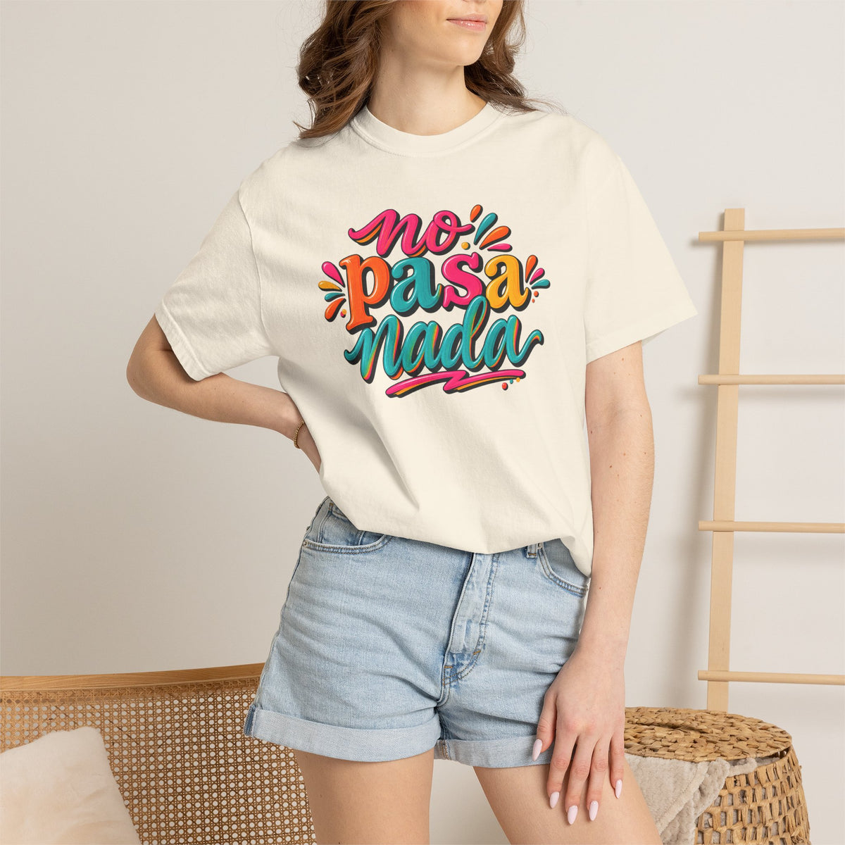 No Pasa Nada T-Shirt — Colorful Spanish Phrase Tee, Relaxed Vibe Casual Top