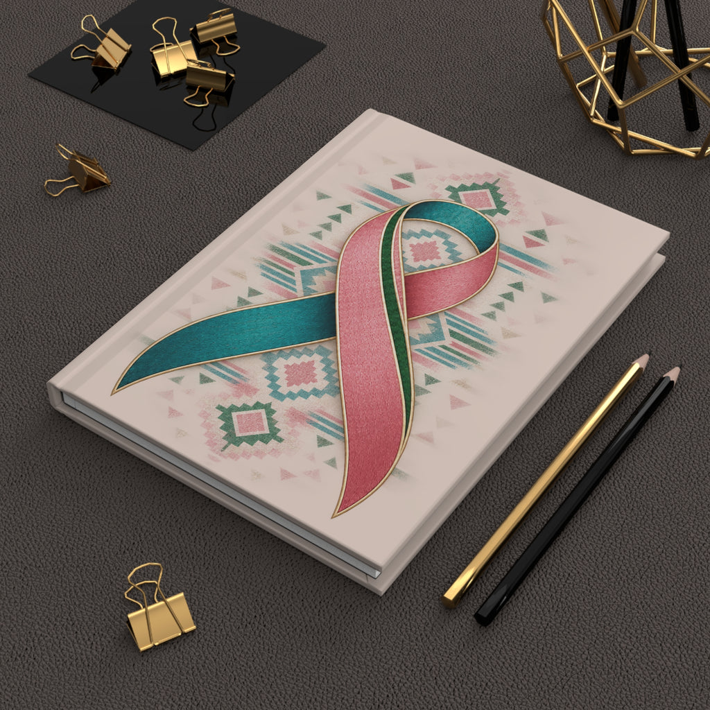 Metastatic Breast Cancer Awareness Ribbon Hardcover Journal — Teal & Pink Support Notebook