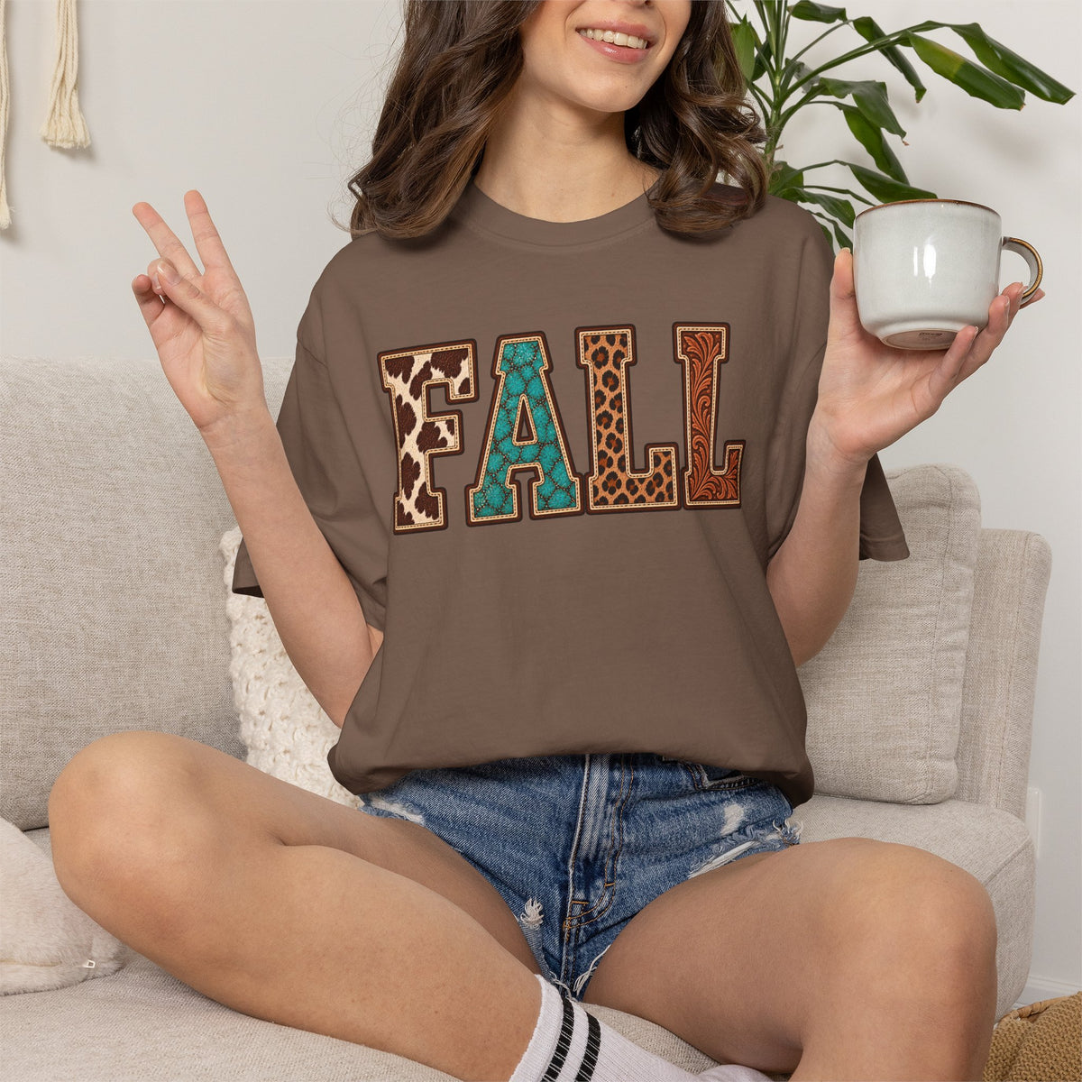 Fall Graphic T-Shirt —  Western Retro Patchwork Lettering