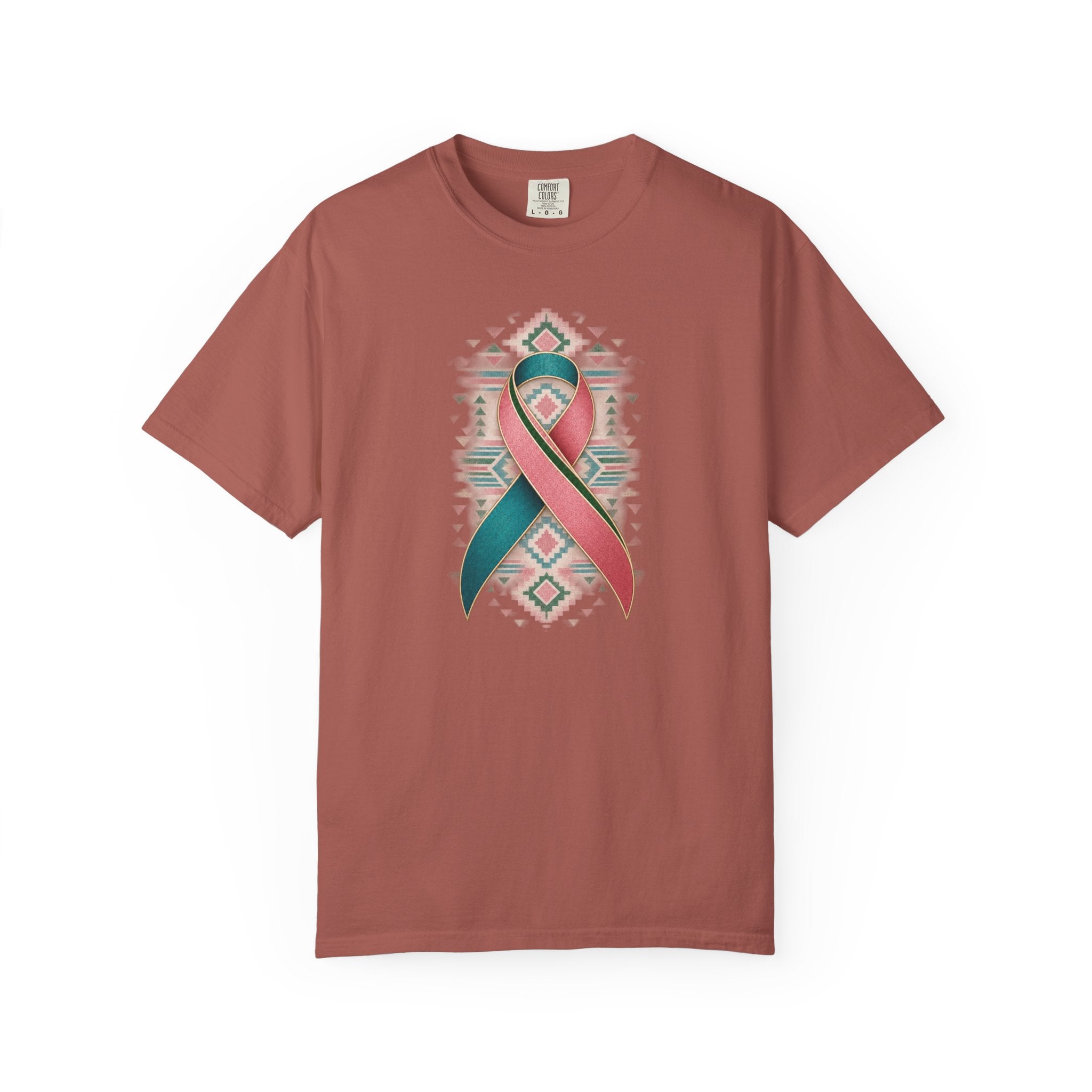 Metastatic Breast Cancer Awareness Ribbon Tee — Desert Aztec Teal & pink  Support Shirt