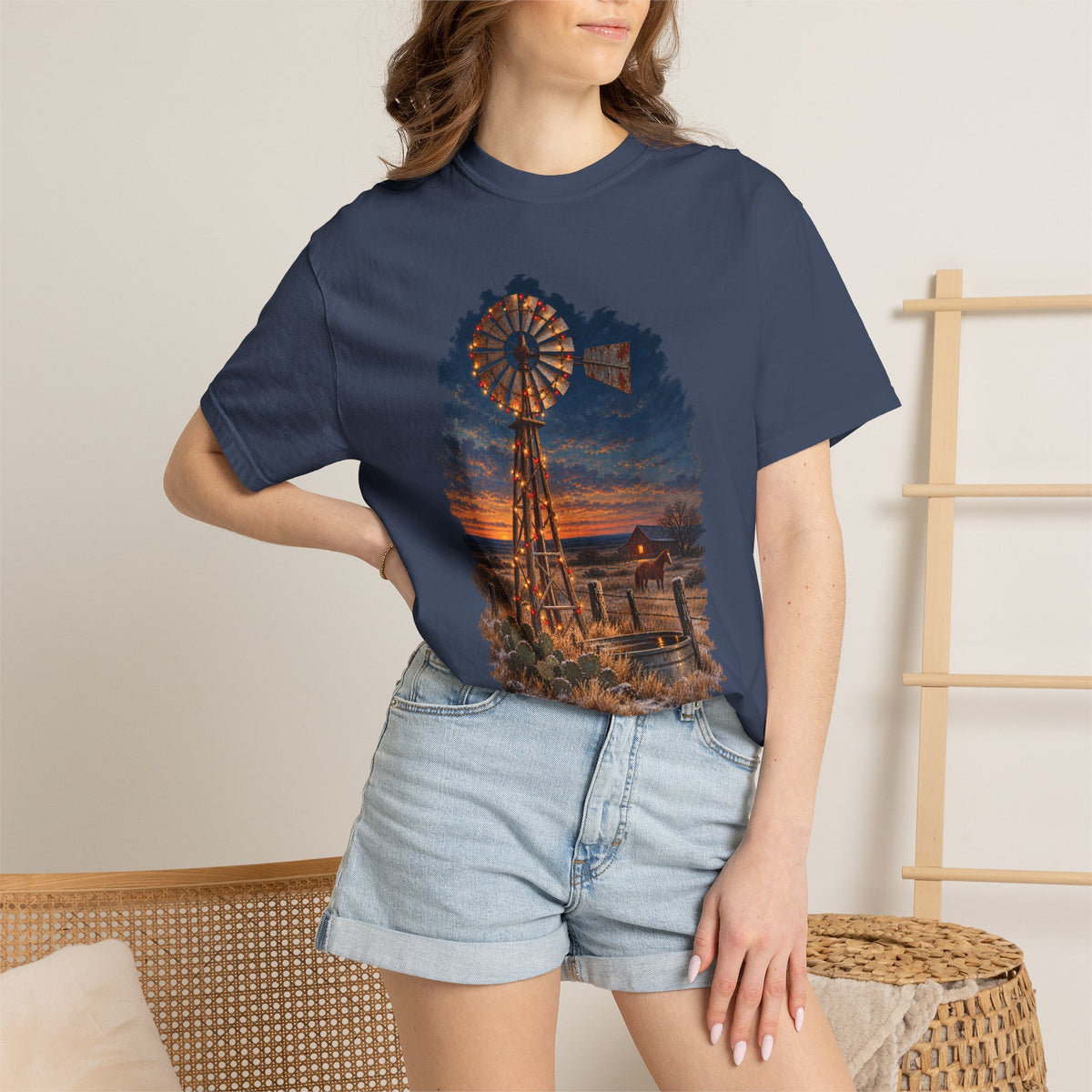 Vintage Windmill Christmas Sunset T-Shirt