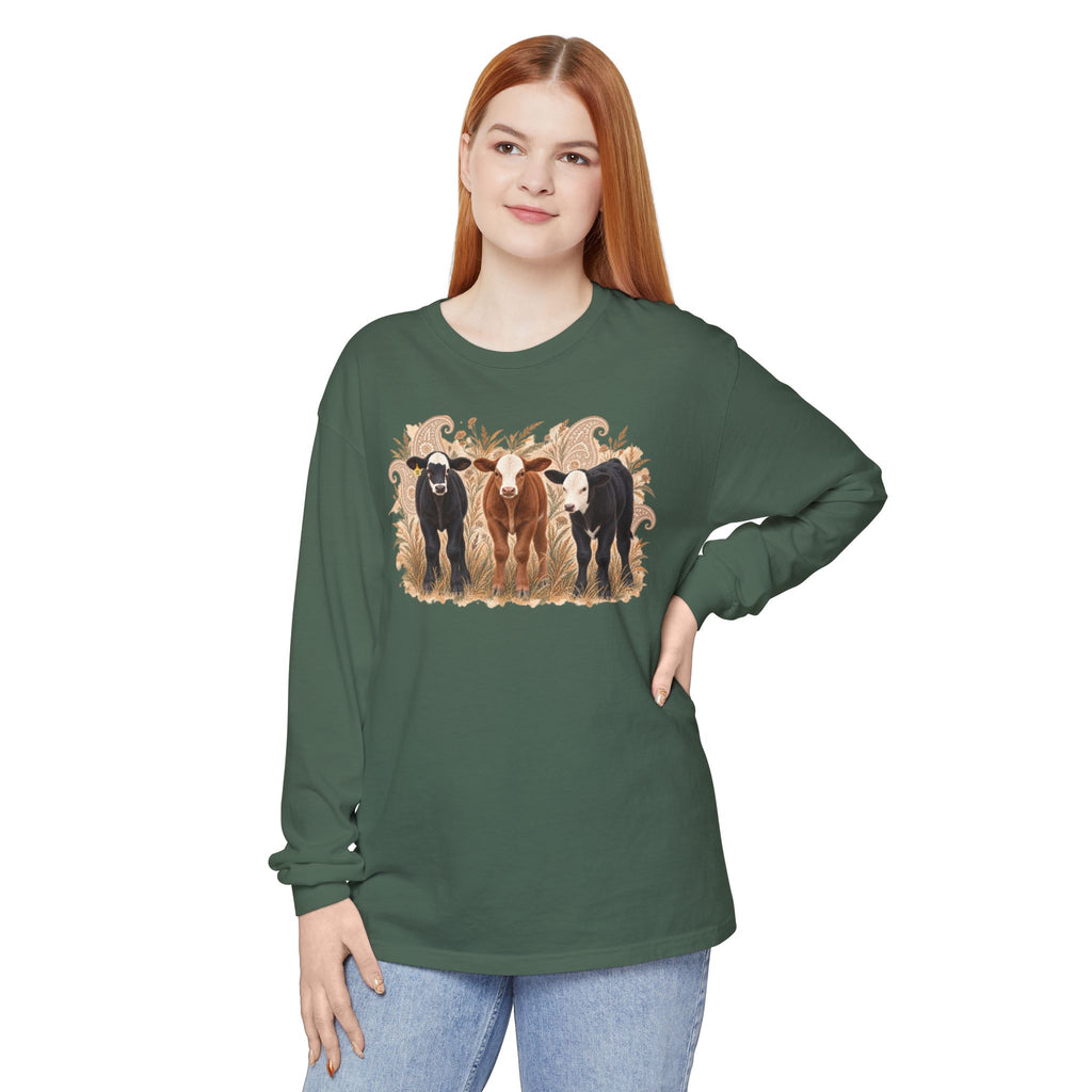 Cow Trio Long Sleeve Shirt — Rustic Farm Animal Tee for Ranch Lovers