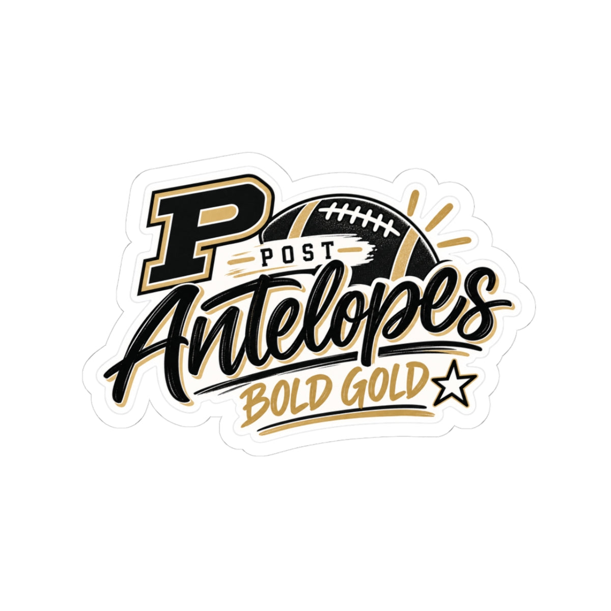 Post Antelopes Kiss-Cut Sticker — Bold Gold Football Logo