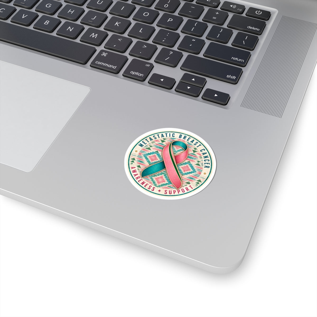 Metastatic Breast Cancer Awareness Kiss-Cut Sticker — Pink & Teal Ribbon Support