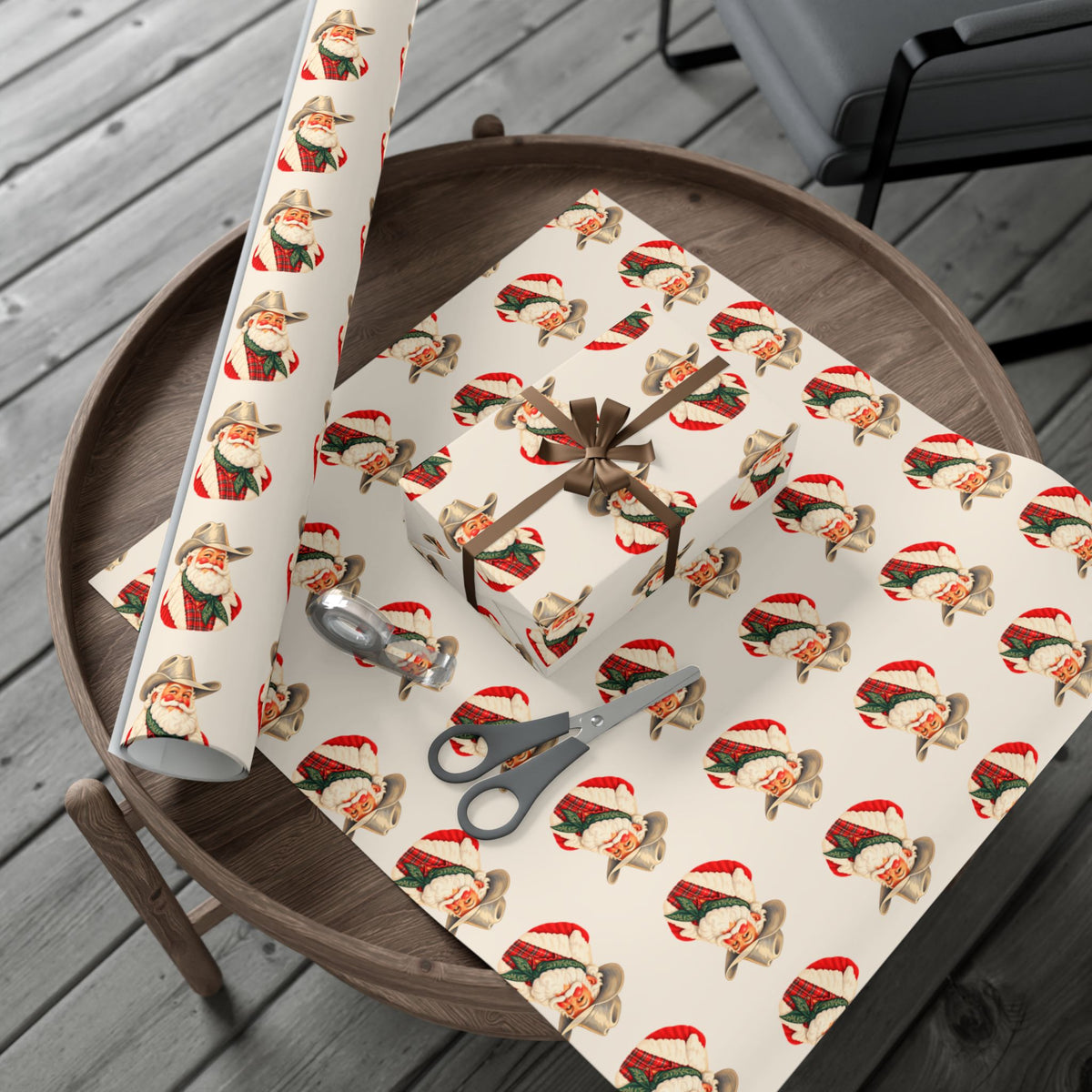 Vintage Cowboy Santa Gift Wrap Paper