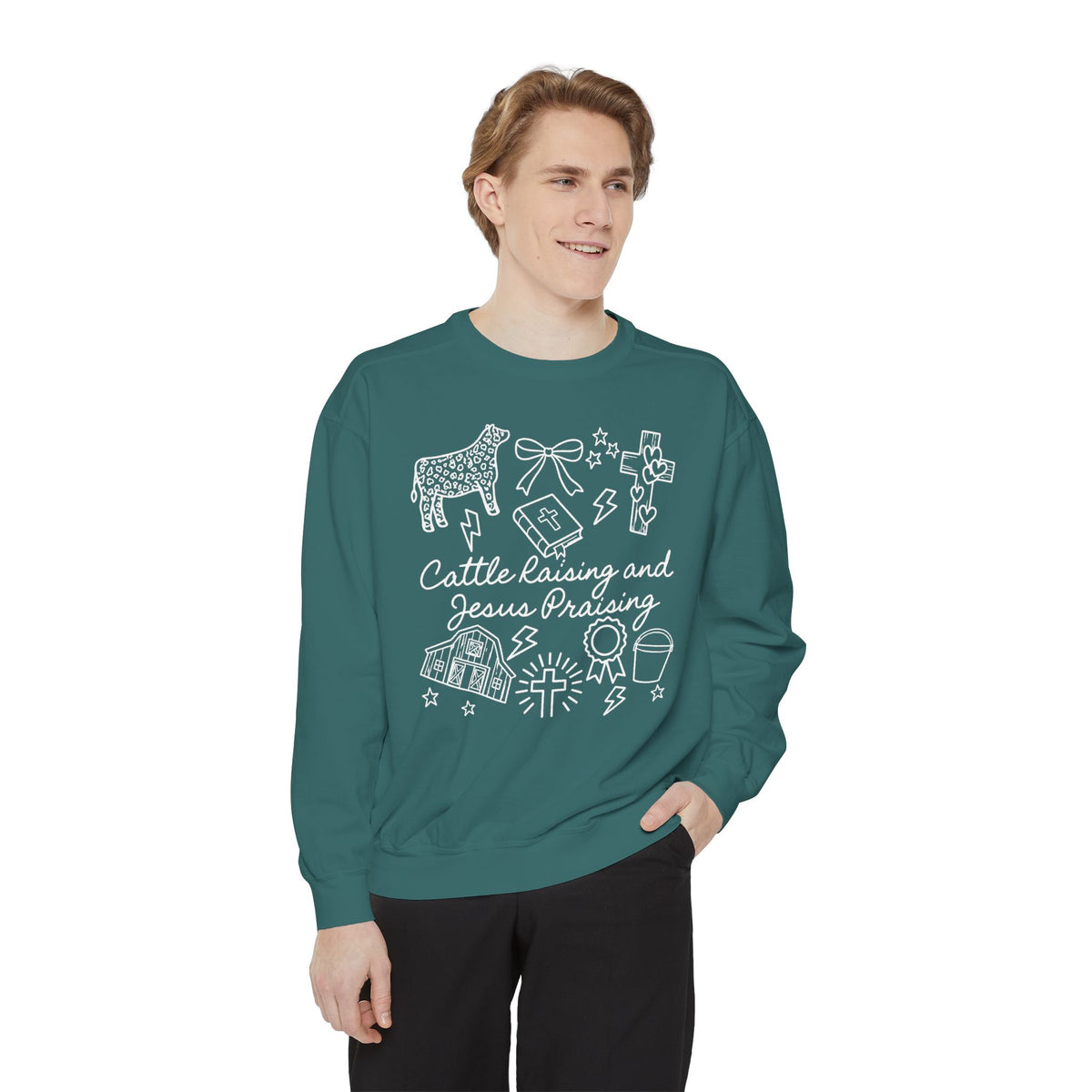 Cattle Raising & Jesus Praising Sweatshirt — Stockshow Mom Christian Crewneck