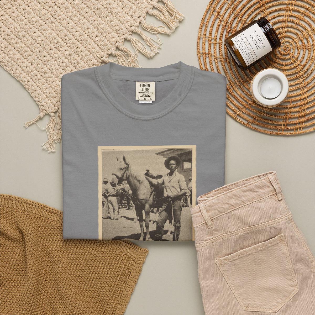 Vintage Cowboy Photo T-Shirt — 'Tales of the West' Garment-Dyed Tee