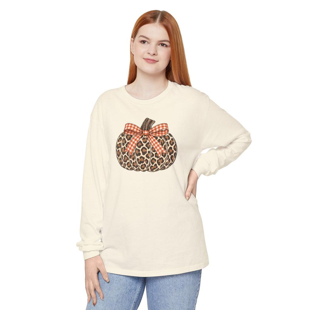 Leopard Pumpkin Long Sleeve Tee — Buffalo Plaid Bow Fall Shirt