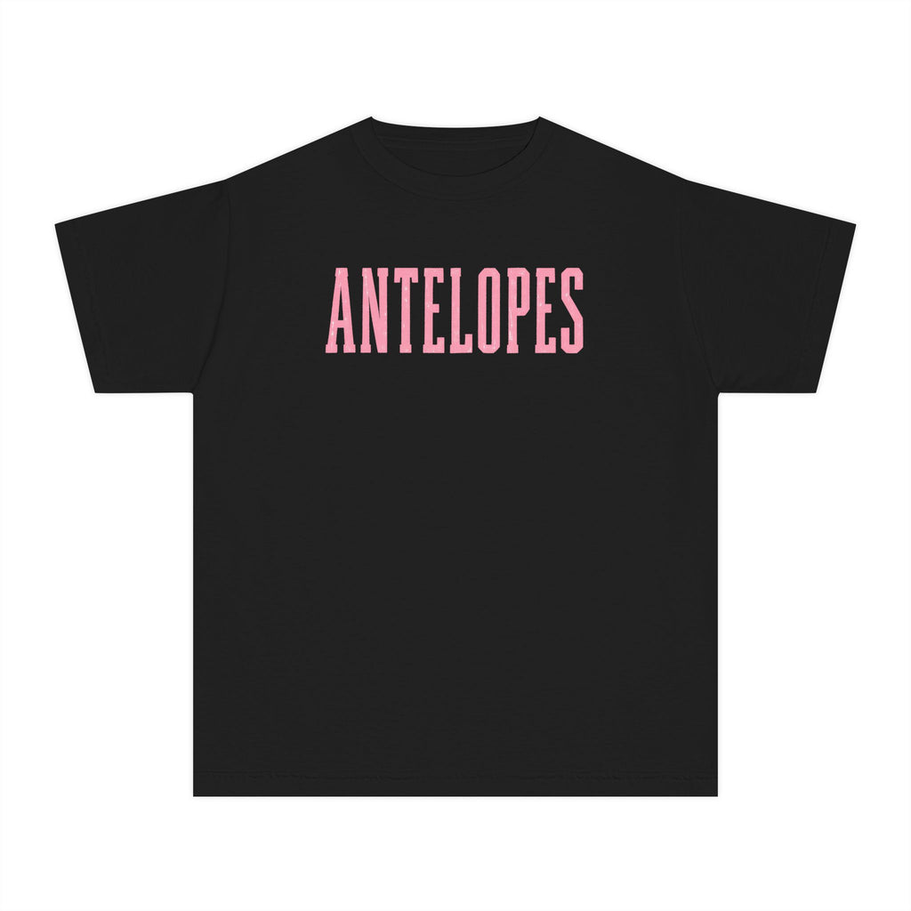 Youth Tee – 'Antelopes' Pink Lettering Charcoal Kids Shirt