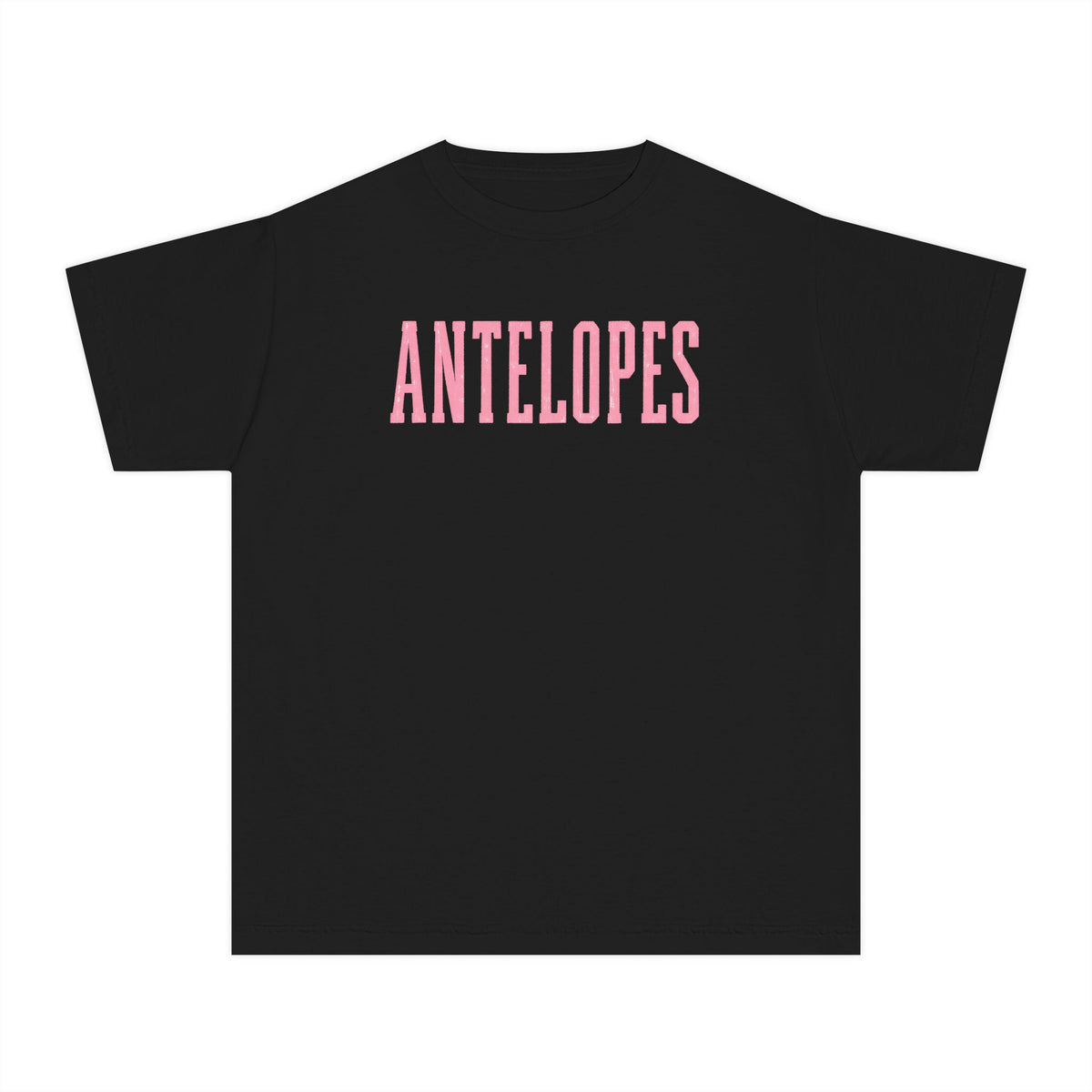 Youth Tee – 'Antelopes' Pink Lettering Charcoal Kids Shirt