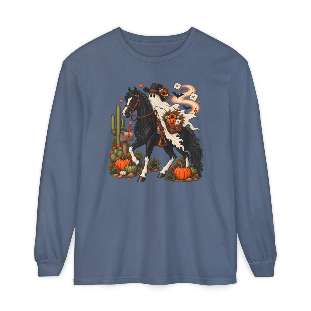 Halloween Cowboy Ghost Horse Long Sleeve Tee