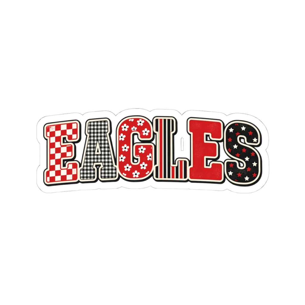 Eagles Patterned Kiss-Cut Sticker — Red & Black Retro Lettering
