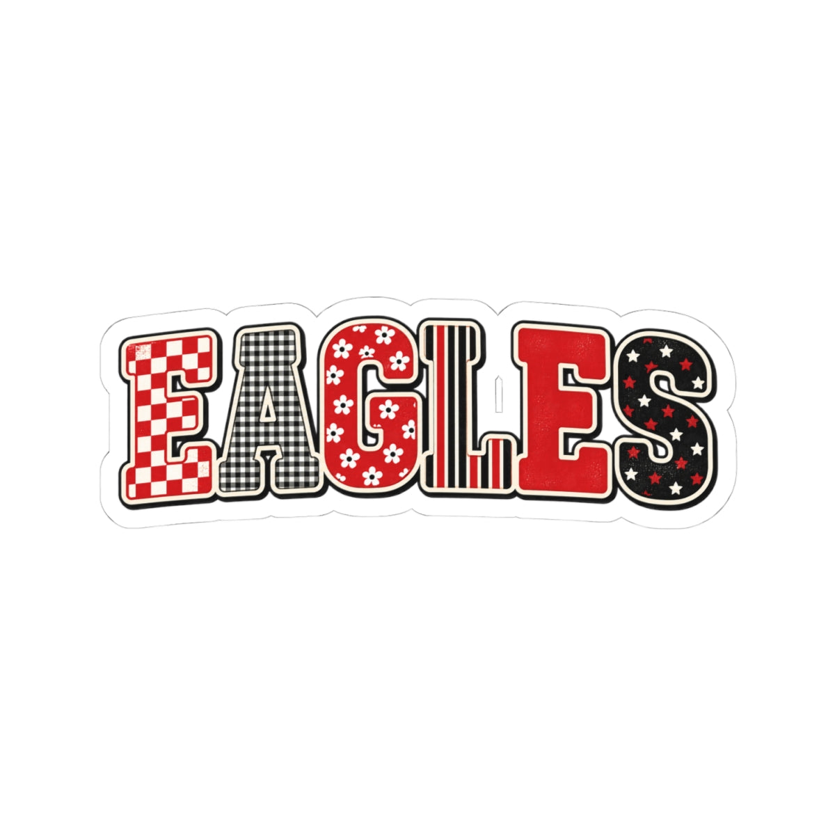 Eagles Patterned Kiss-Cut Sticker — Red & Black Retro Lettering