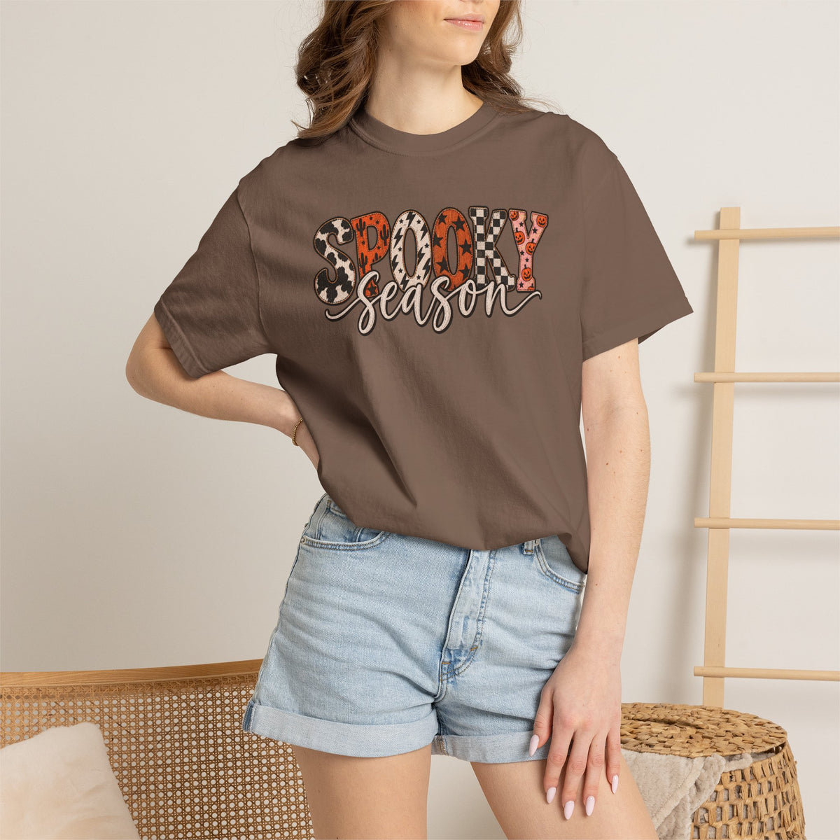 Spooky Season T-Shirt — Halloween Graphic Tee with Leopard & Pumpkin Print