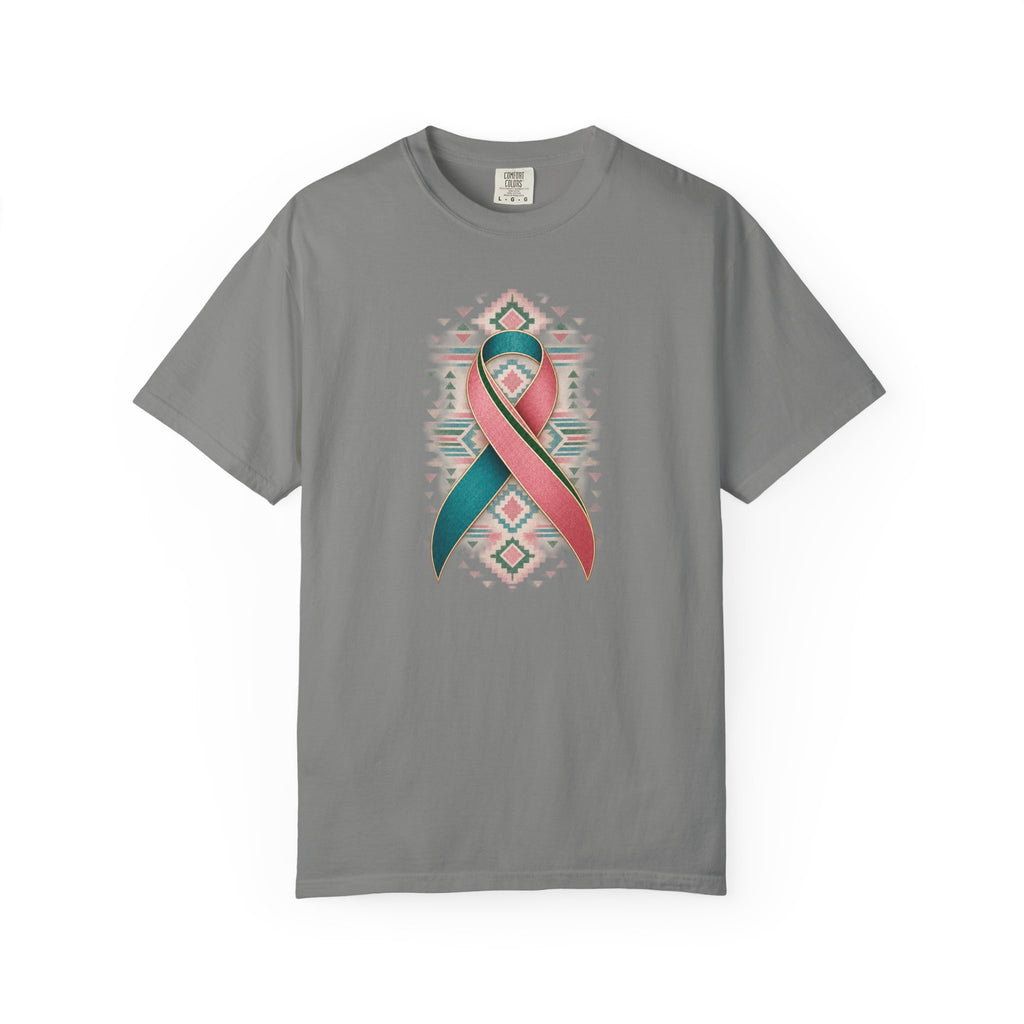 Metastatic Breast Cancer Awareness Ribbon Tee — Desert Aztec Teal & pink  Support Shirt