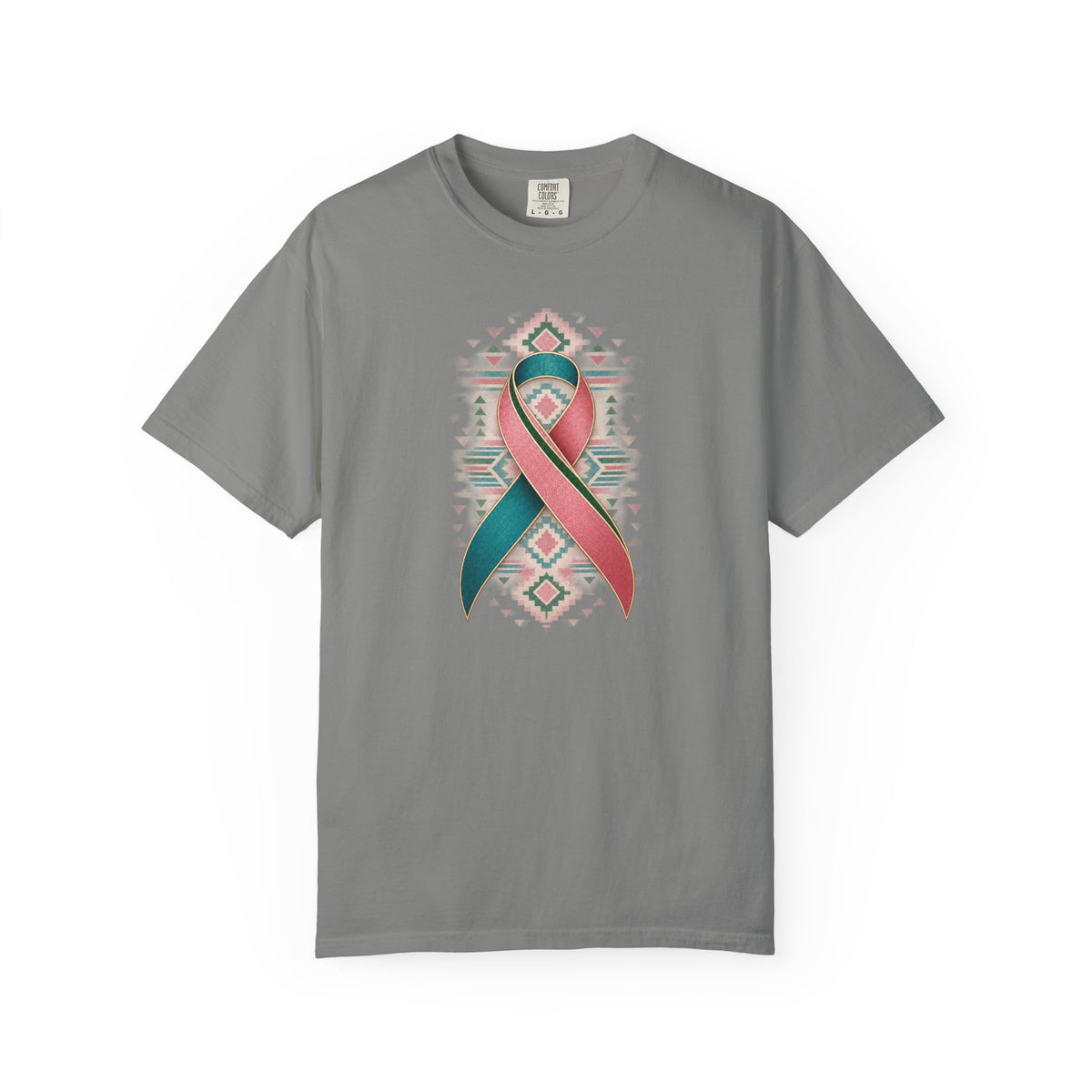 Metastatic Breast Cancer Awareness Ribbon Tee — Desert Aztec Teal & pink  Support Shirt
