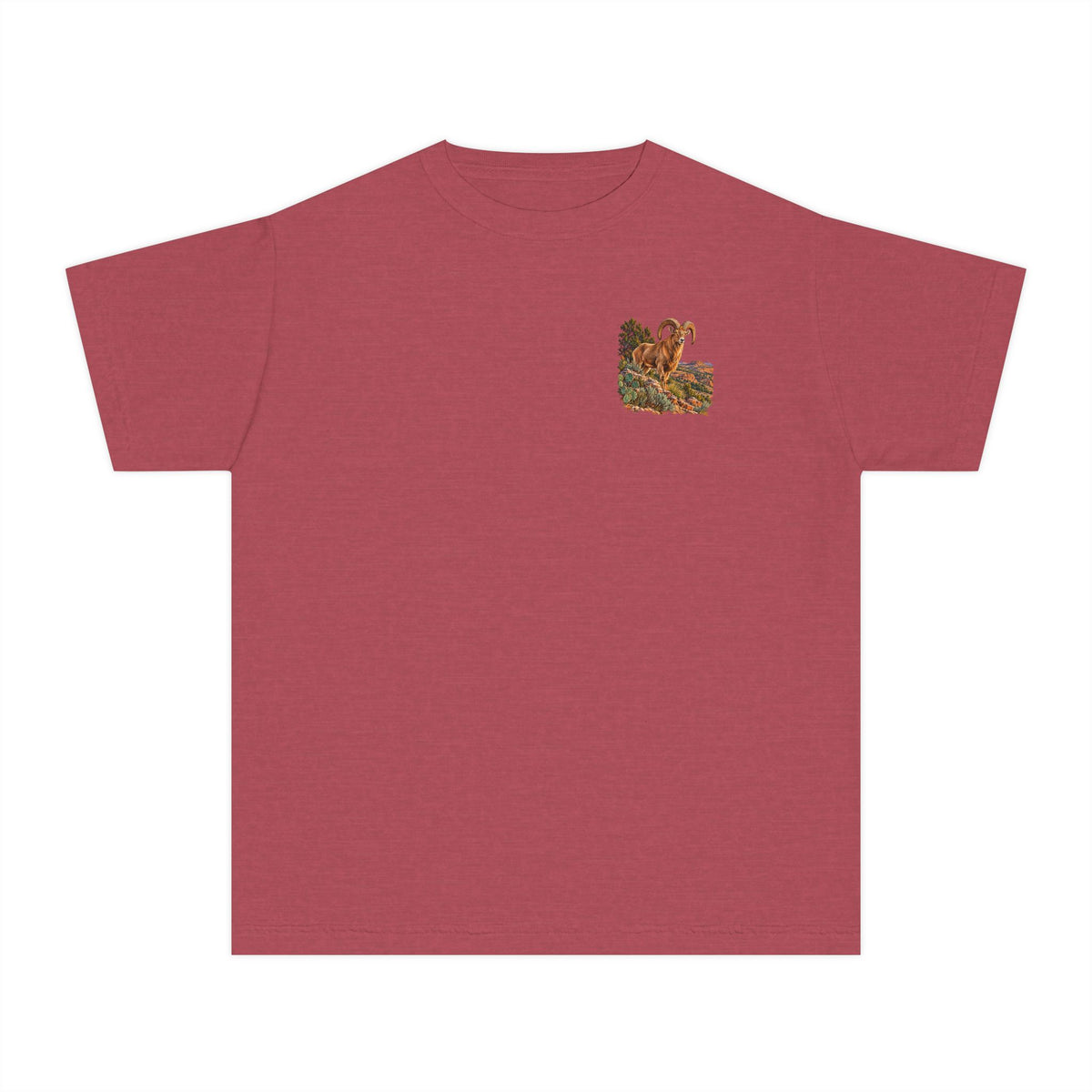 youth Caprock Critters desert bighorn tee with front and back West Texas wildlife artwork.
