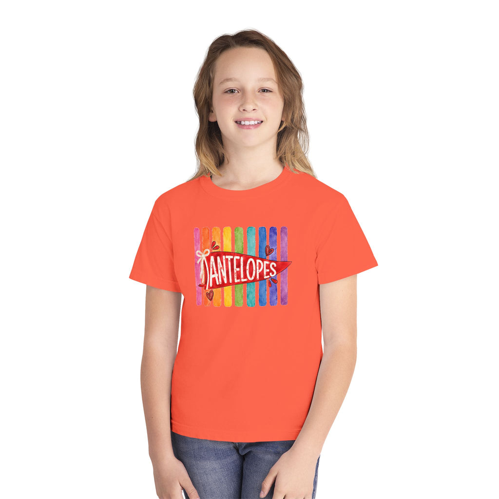 Youth Tee — Rainbow 'Antelopes' Pennant School Spirit Shirt
